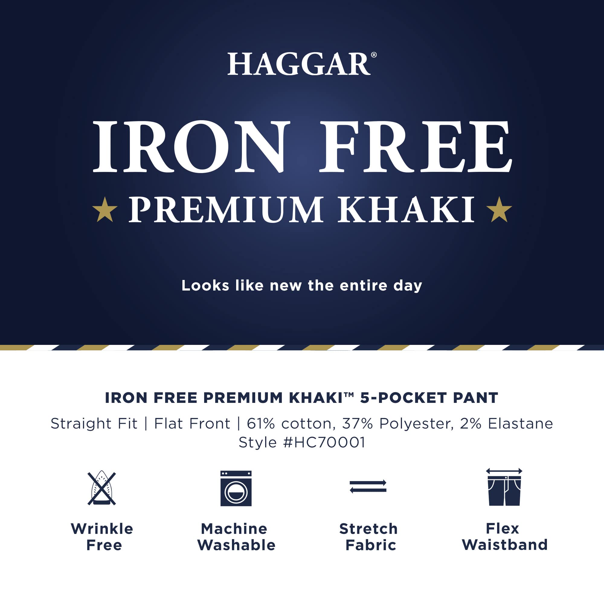 Haggar Mens Iron Free Premium Khaki Straight Fit Flat Front Flex Waist casual Pant, Black Onyx, 32 x 32
