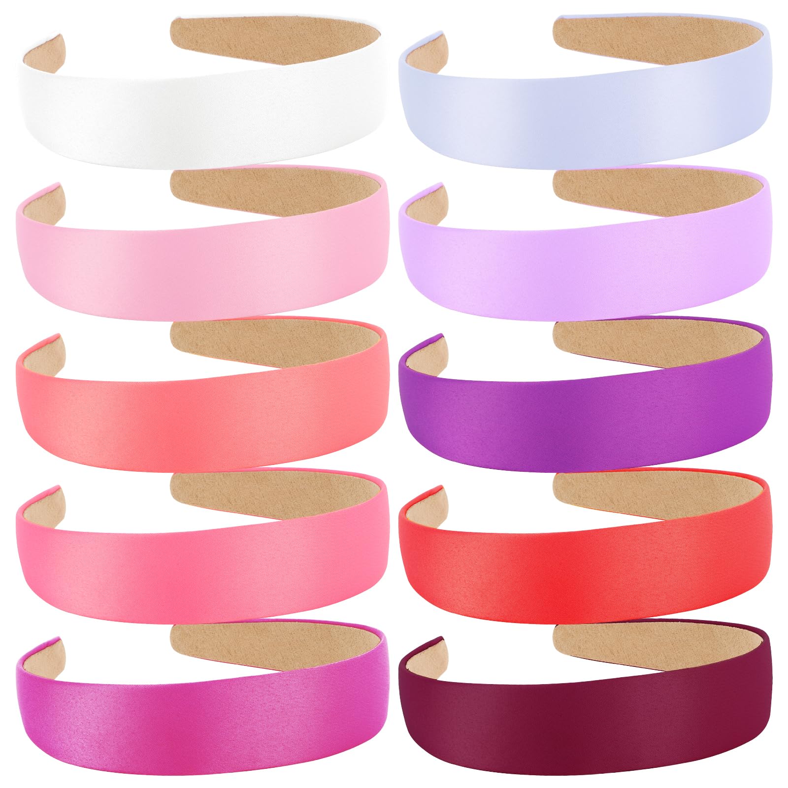 Wecoe 10pcs Satin Hairband, 1.3 Inch Wide Headbands for Women and Girls, Non Slip Fashion Hair Accessories, Diy Holiday Hair Acc