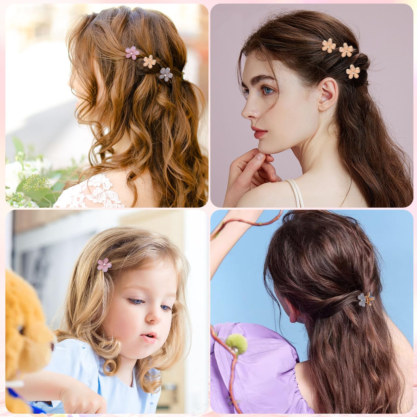 Cwjcytnsn 16Pcs Small Hair Claw Clips For Women Girls, Mini Crystal Flower Hair Clips, 0.8'' Cute Metal Hair Pins, Nonslip Flowe