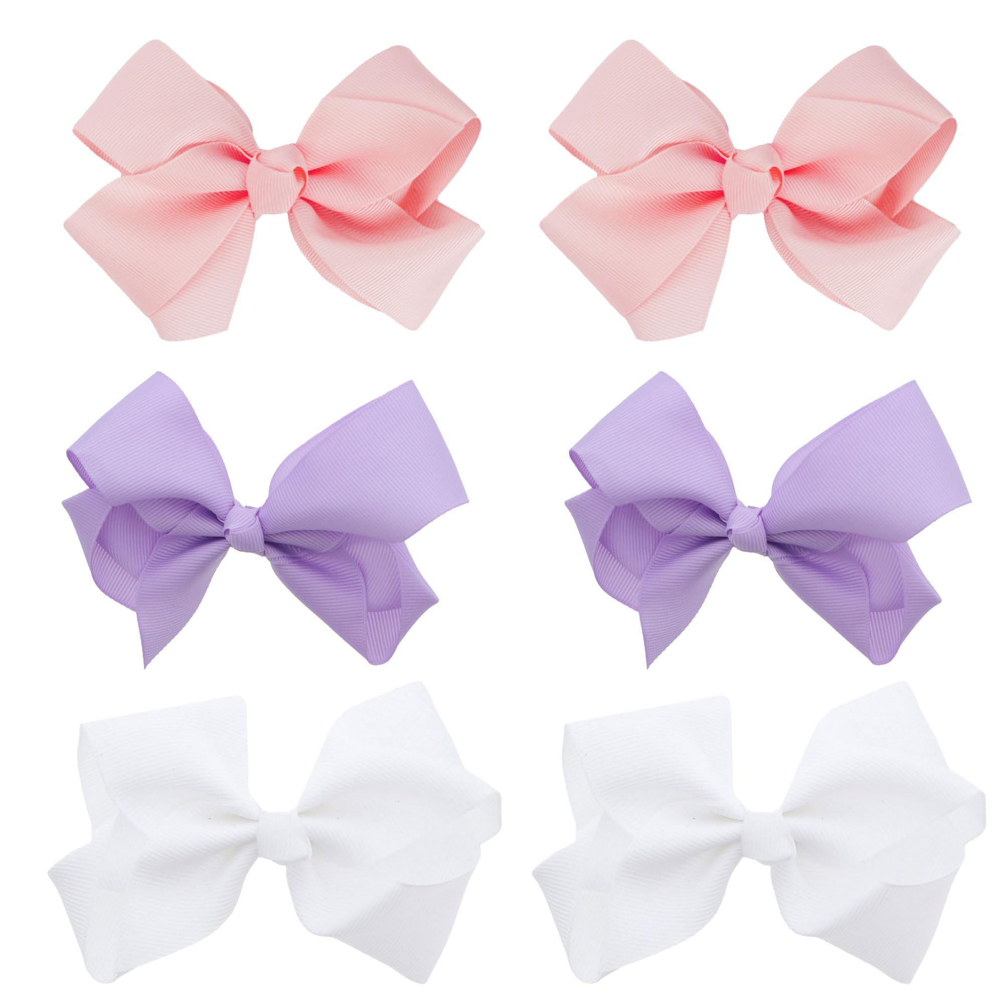 3 Inch Grosgrain Bow for Little Girls- Set of 6 (Light Pink Lavender White)