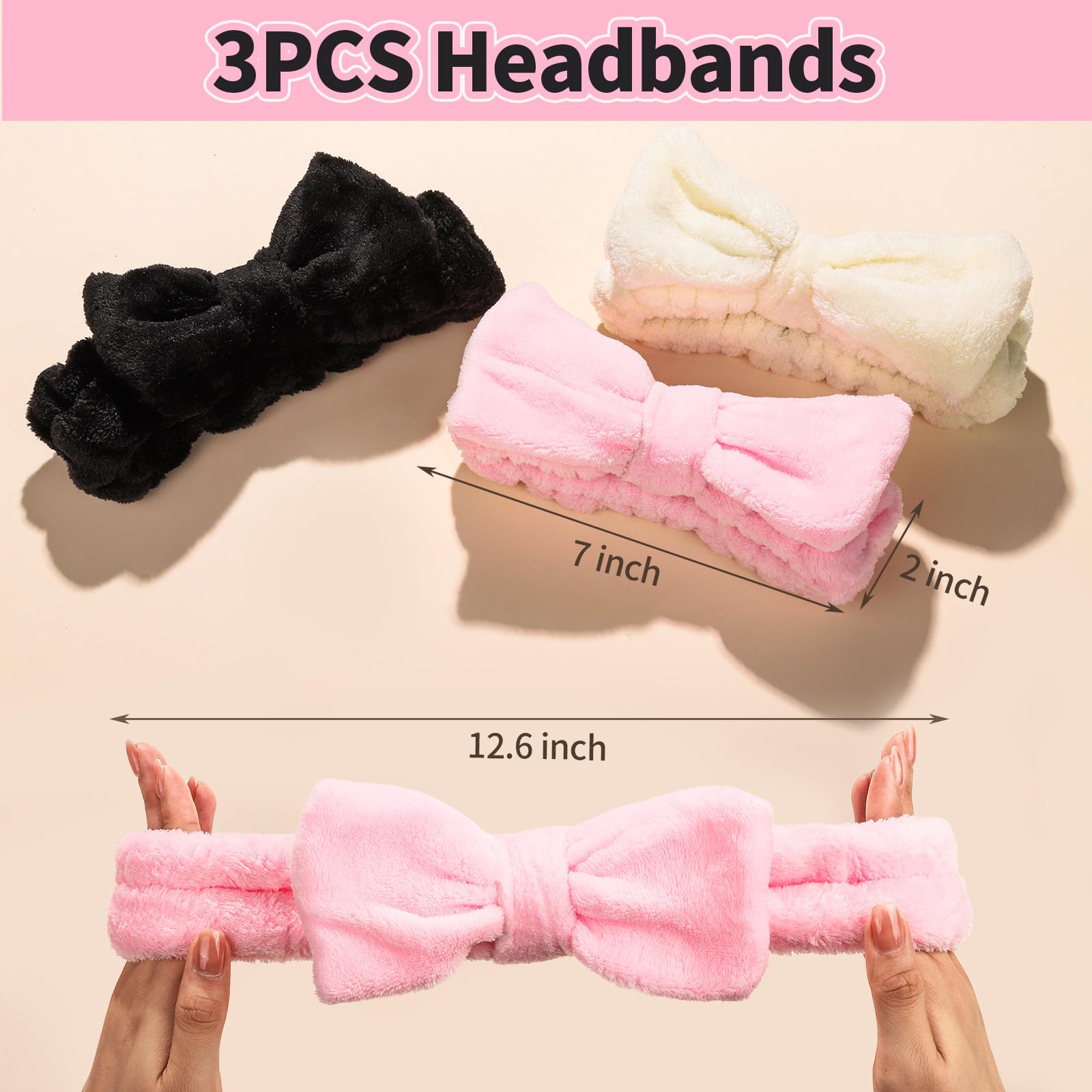 LEOBRO Spa Headband for Washing Face, Makeup Headband, Skincare Headband, Face Wash Headband, Pink White Black Headbands for Wom