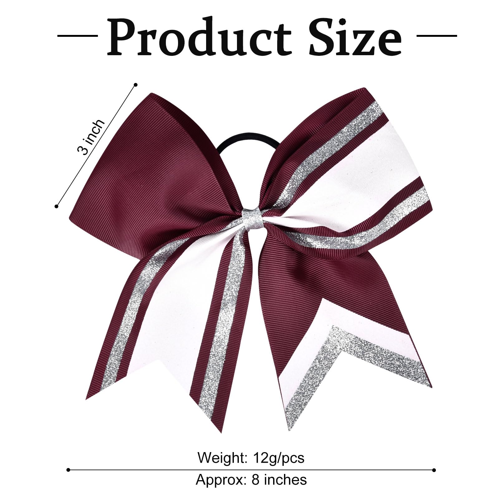8 Pcs Large Glitter Cheer Bows 8'' Hair Bows Sparkly Cheerleading Softball Team Bow Hair Ponytail Holder Accessories For Cheerle