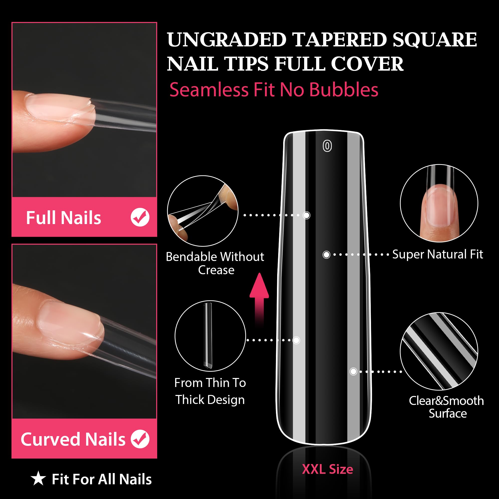 Una Gella Extra Long Tapered Sqaure Nail Tips Full Cover 504Pcs No C Curve Clear Gel Nail Tips Xxl Long Straight Nails Tips Acry