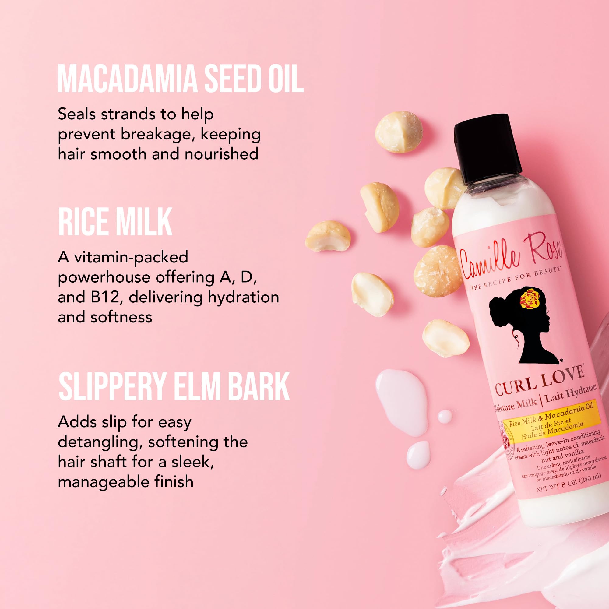 Camille Rose Curl Love Moisture Milk Leave-In Conditioner, with Rice Milk and Macadamia Oil to Soften, Smooth and Detangle Curly