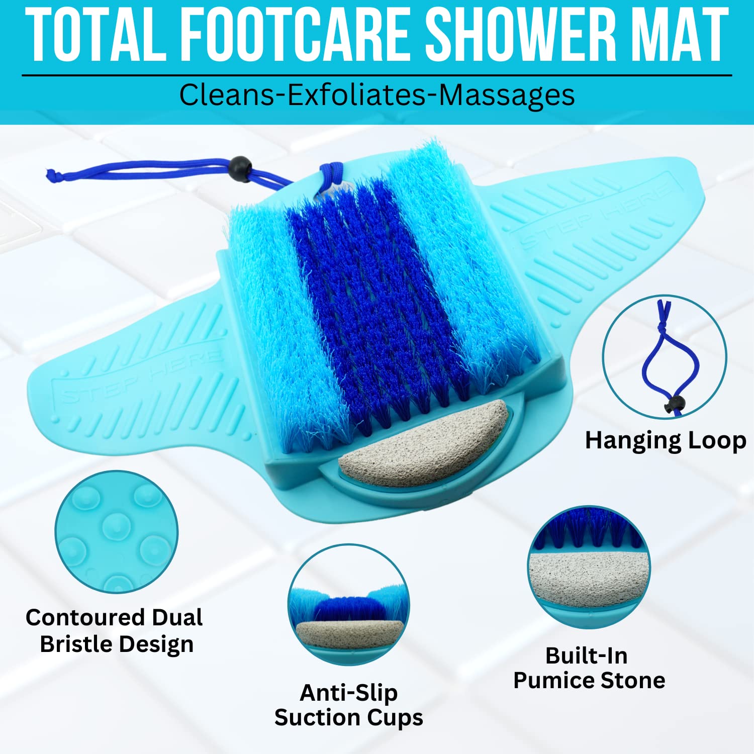 Pumice Stone Foot Scrubber Shower Mat - Anti-Slip Suction Cup Design For Foot Care - Dead Skin Remover, Foot Exfoliator, Callus