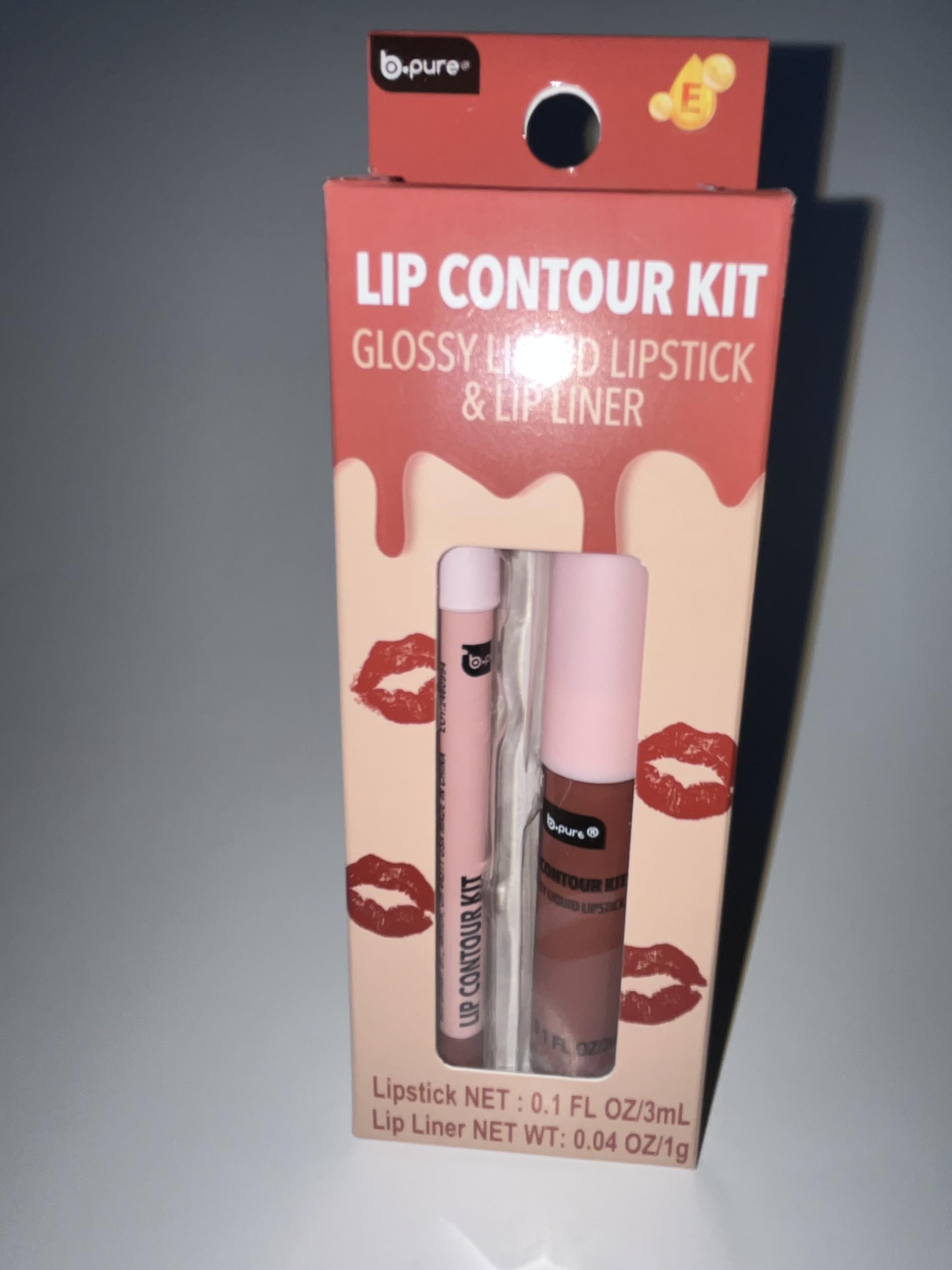 b.pure Lip Contour Kit, Glossy Liquid Lipstick and Lip Liner, Terracotta Rose, 0.1 FL OZ Lipstick, 0.04 OZ Liner