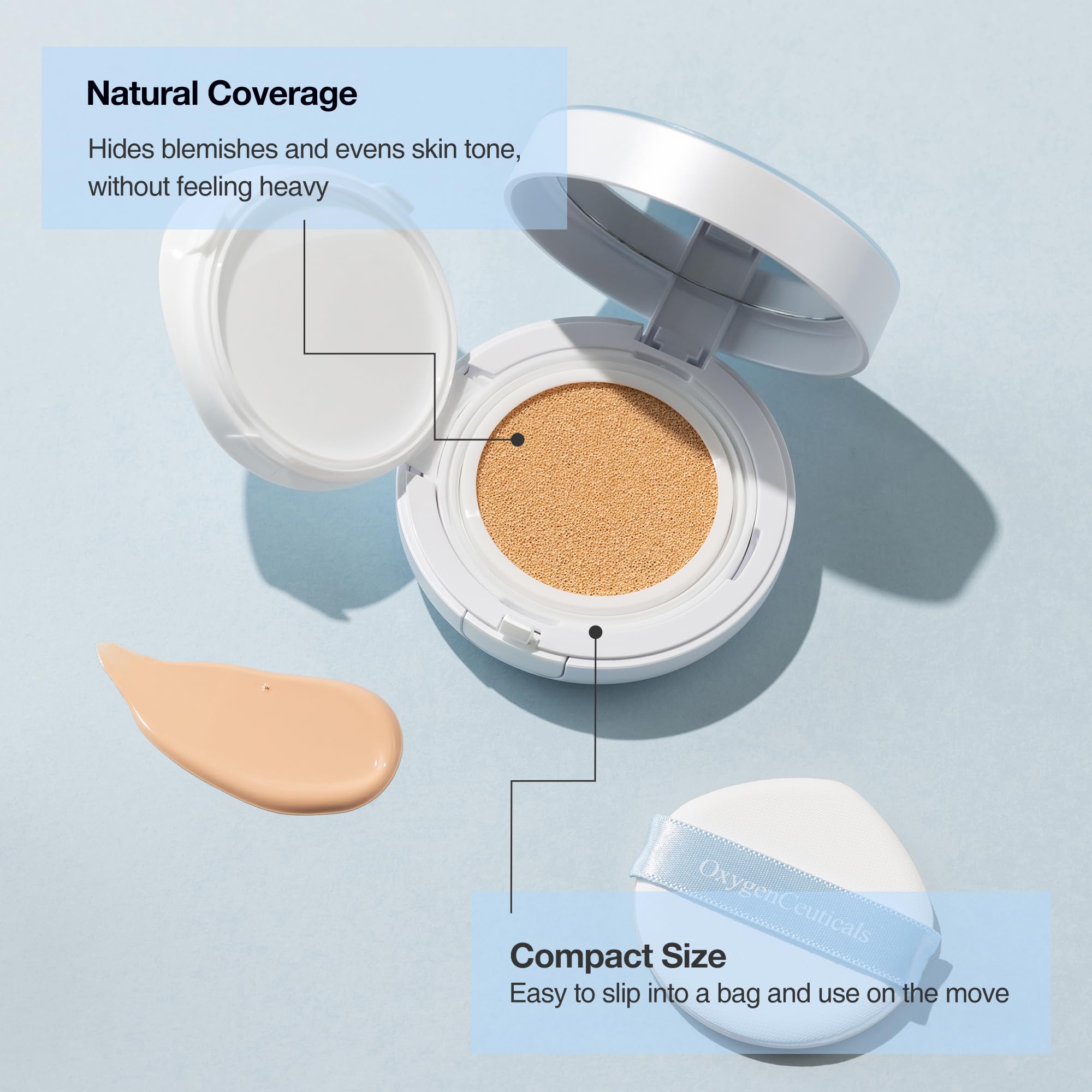 Oxygenceuticals O2 Cushion, Color Control Cushion Compact, 23, Medium Beige, For Light Medium Skin With Neutral Tones, 15G2Ea.