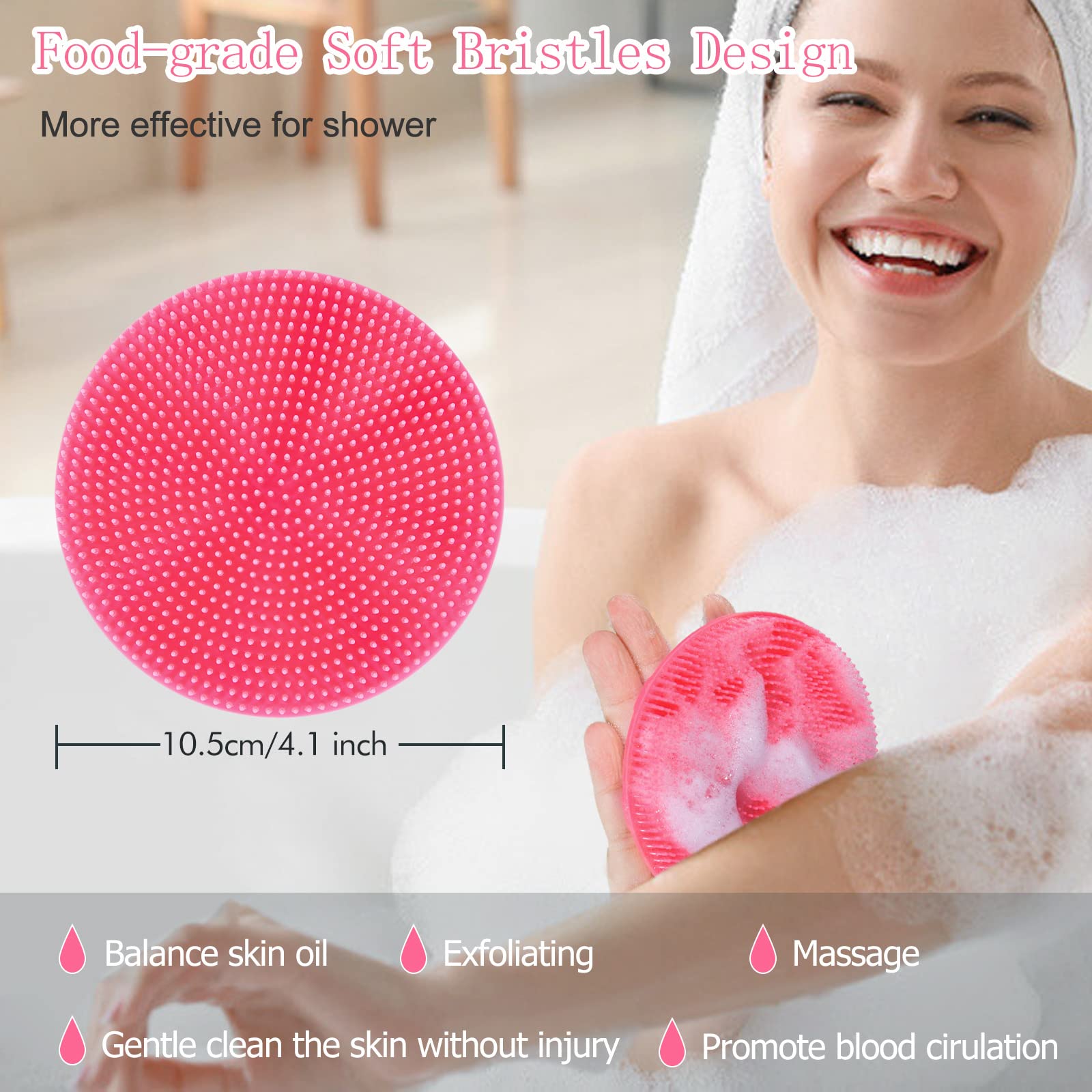 Innerneed Food-Grade Soft Silicone Body Scrubber Shower Brush, With Scalp Massager Shampoo Brush, Wet & Dry Manual Scalp Care Ha