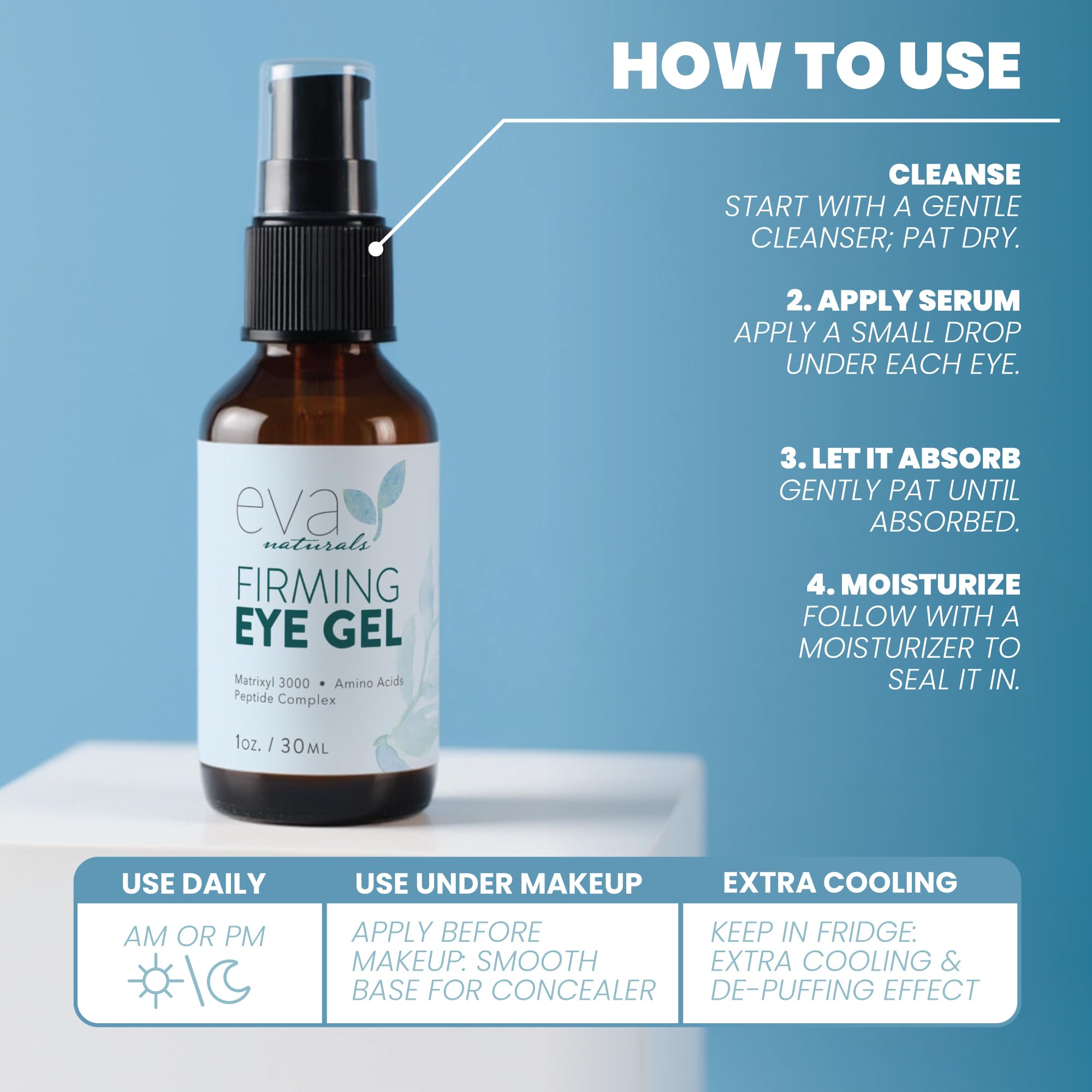 Eva Naturals Eye Gel for Dark Circles, Bags & Puffiness - Anti-Aging Serum with Peptides, Hyaluronic Acid & Botanicals - Firming