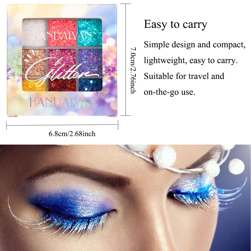 Yeweian Glitter Eyeshadow Palette, Shimmer Purple Pink Blue Colorful Eyeshadow Palette, Lip Face Eye Glitter Makeup, Lasting Wat