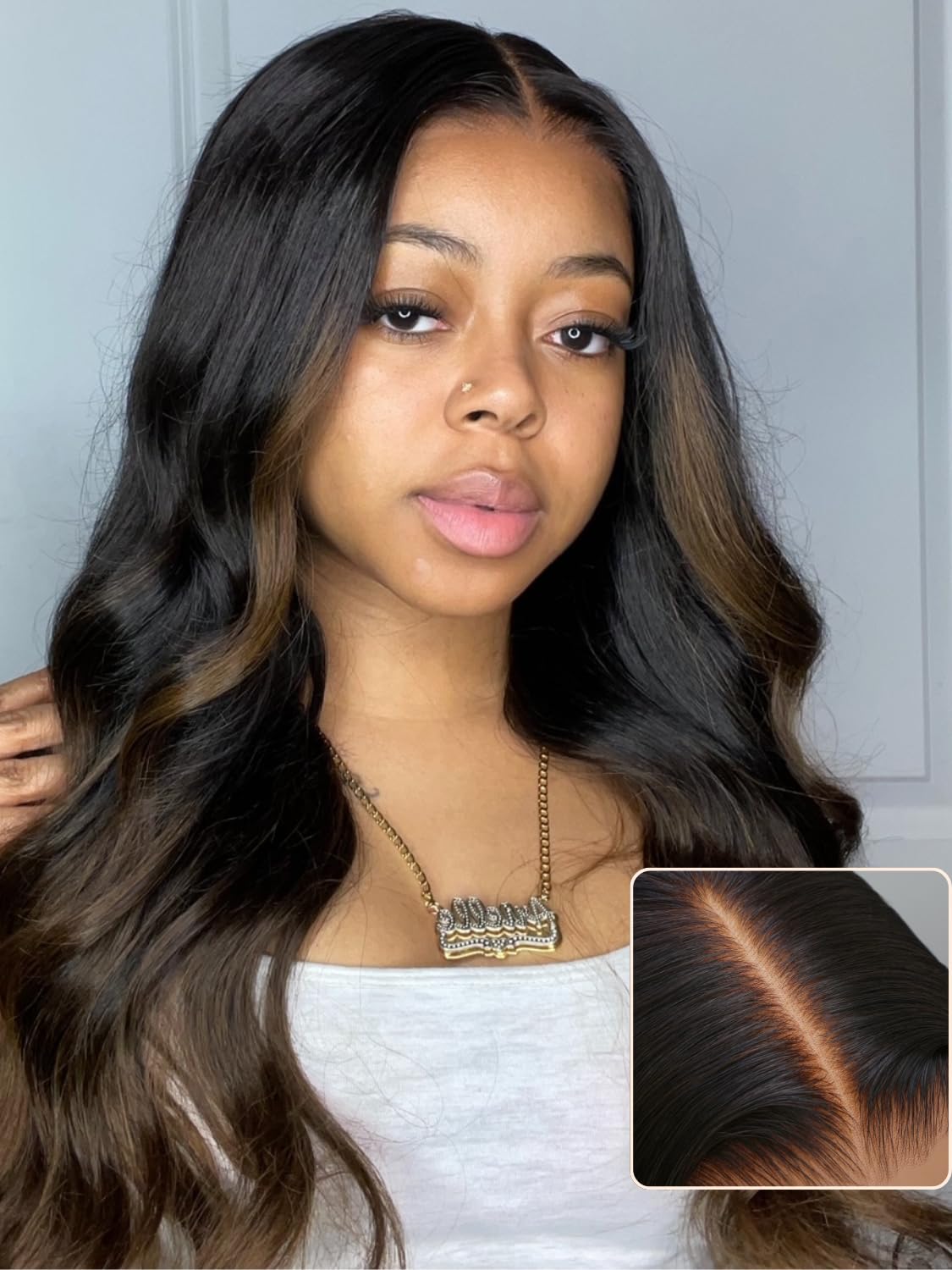 Nadula Bye Bye Knots Glueless Body Wave Wig Ombre Highlight Loose Wave Lace Front Wig Human Hair Pre Plucked, 7X5 Hd Pre Cut Lac