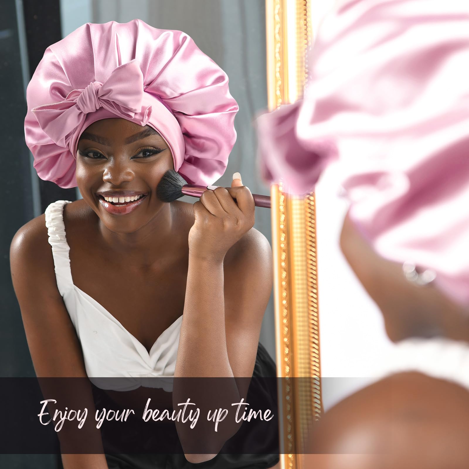 YANIBEST Satin Bonnet Silk Bonnet for Sleeping Double Layer Satin Lined Hair Bonnet with Tie Band Bonnets for Women Natural Curl