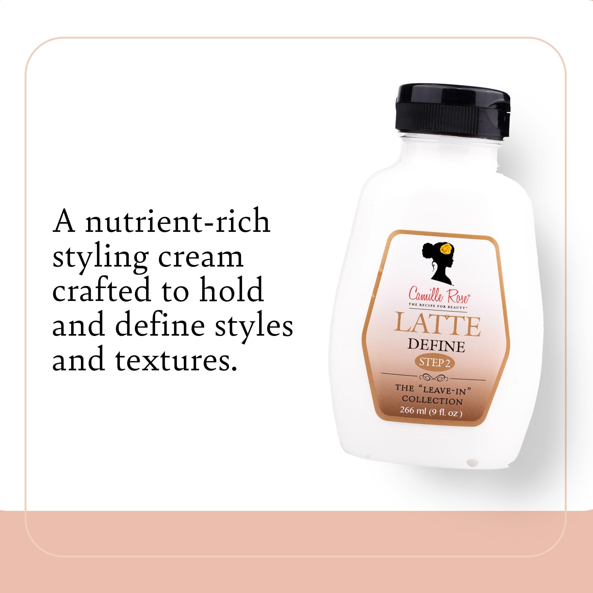 Camille Rose Latte Define Leave in Styling Cream, with Black Cumin and Sunflower Seed Oils to Hold and Define Styles and Texture