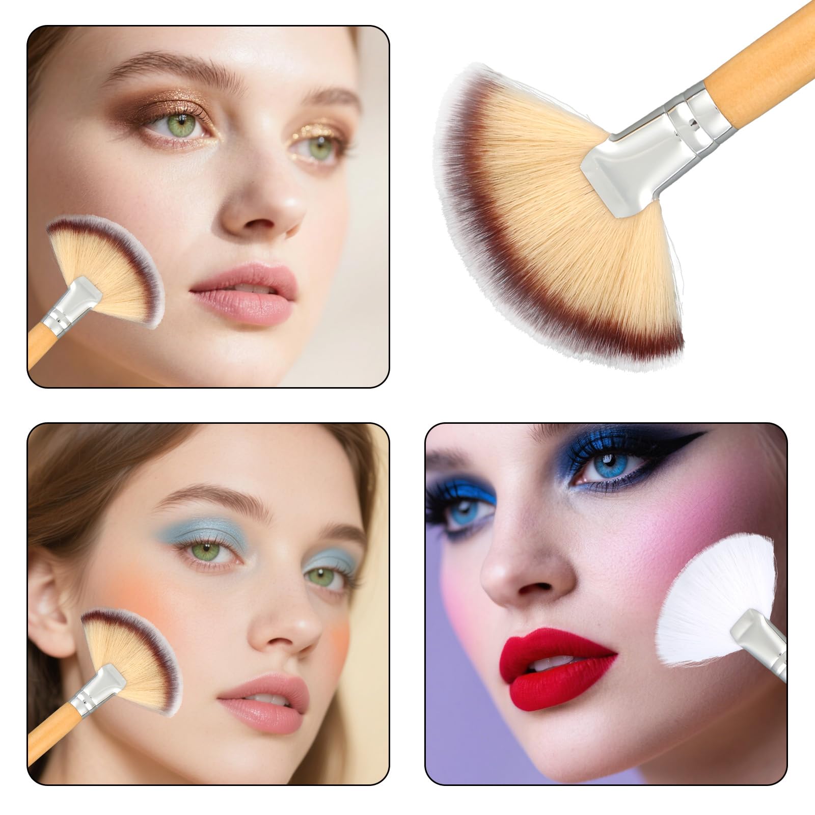 4pcs Facial Fan Brush, Soft Fluffy Fan Makeup Brush for Highlighter Blush Esthetician Facial Makeup Tool for Women