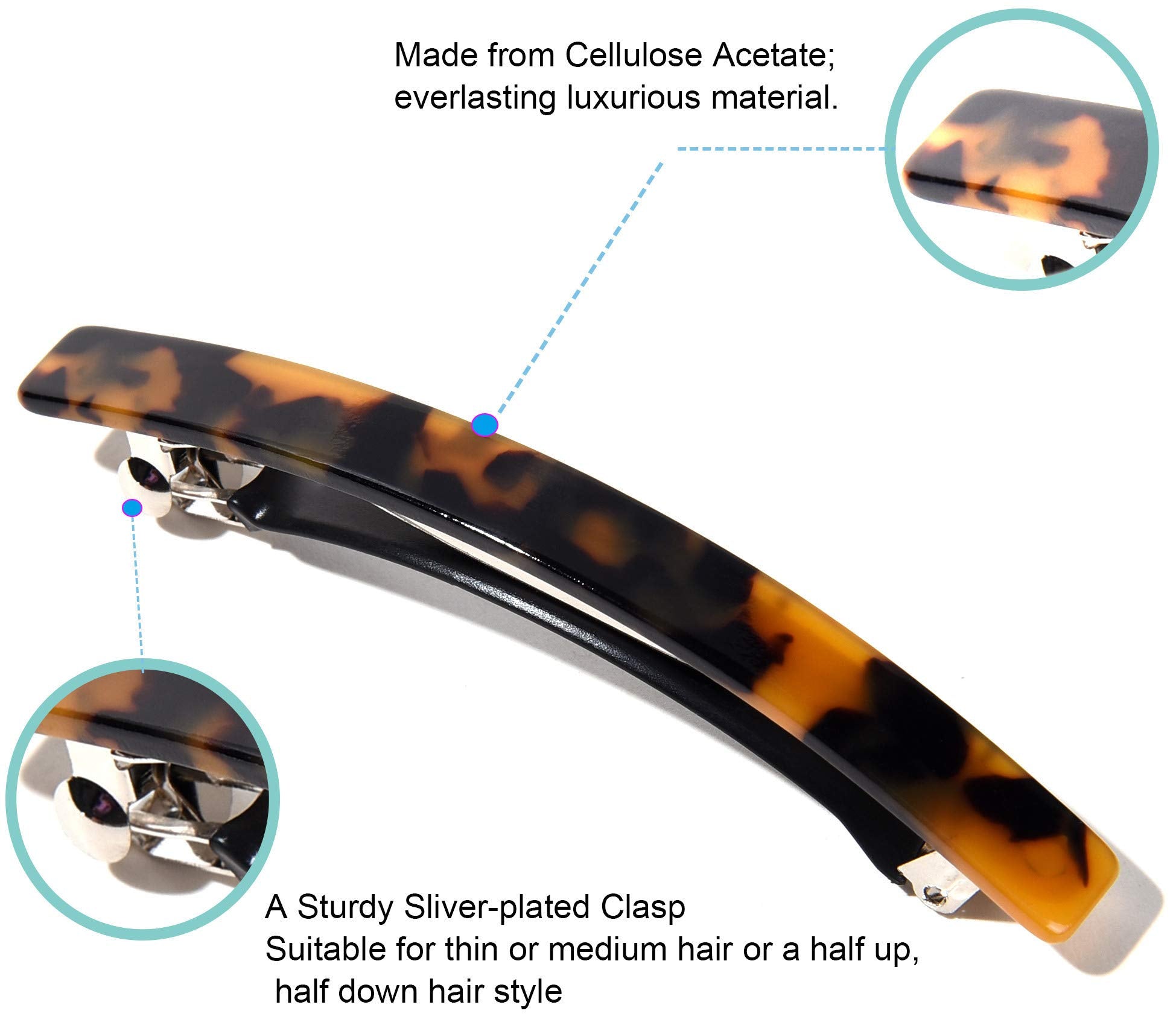 Fsmiling Large Hair Barrettes For Women, 4Inch Tortoise Hair Barrette,Acetate French Hair Clips Barrettes For Thick Hair,4Pcs