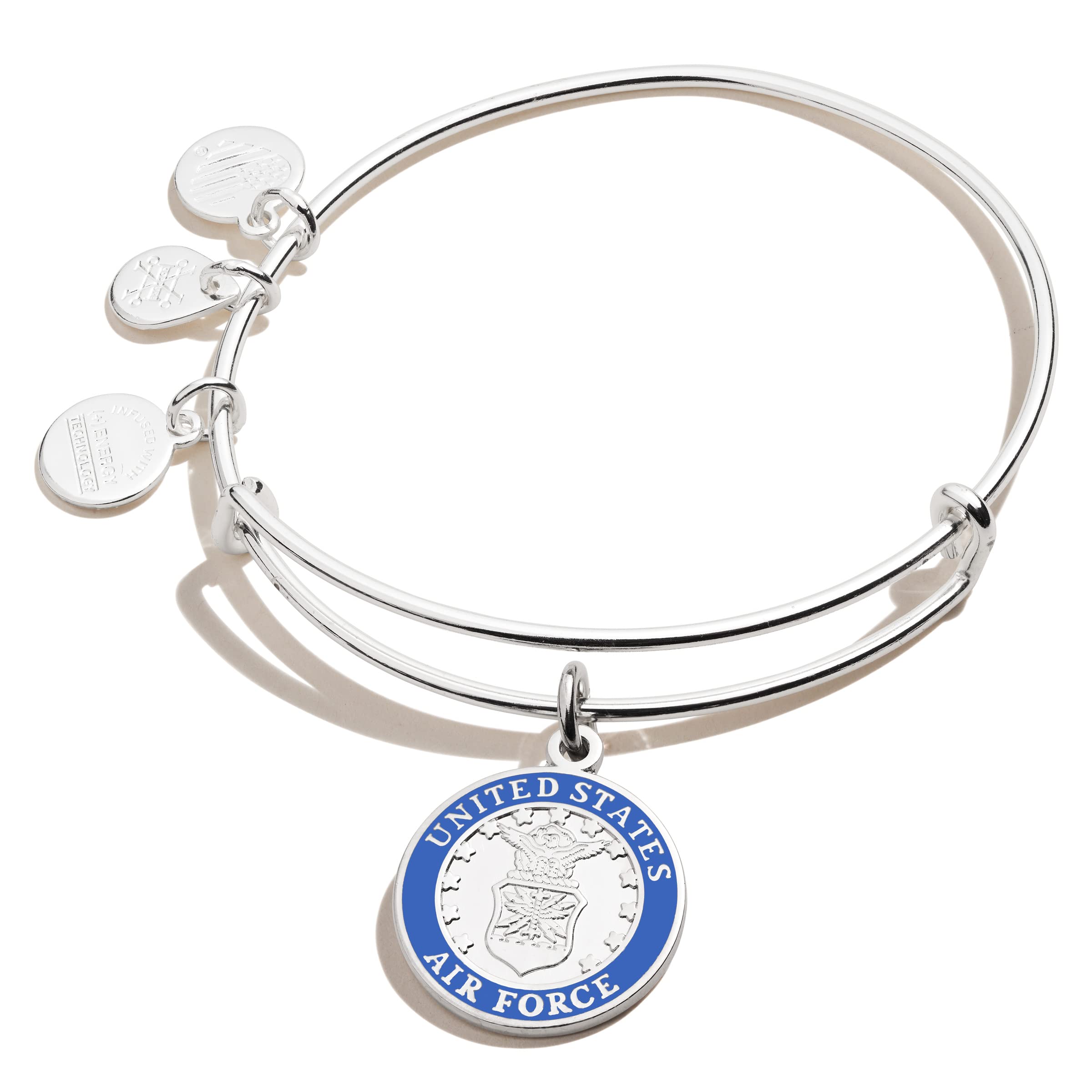 Alex and ANI Collaborations Expandable Bangle for Women, United States Air Force Charm, Shiny Silver Finish, 2 to 3.5 in