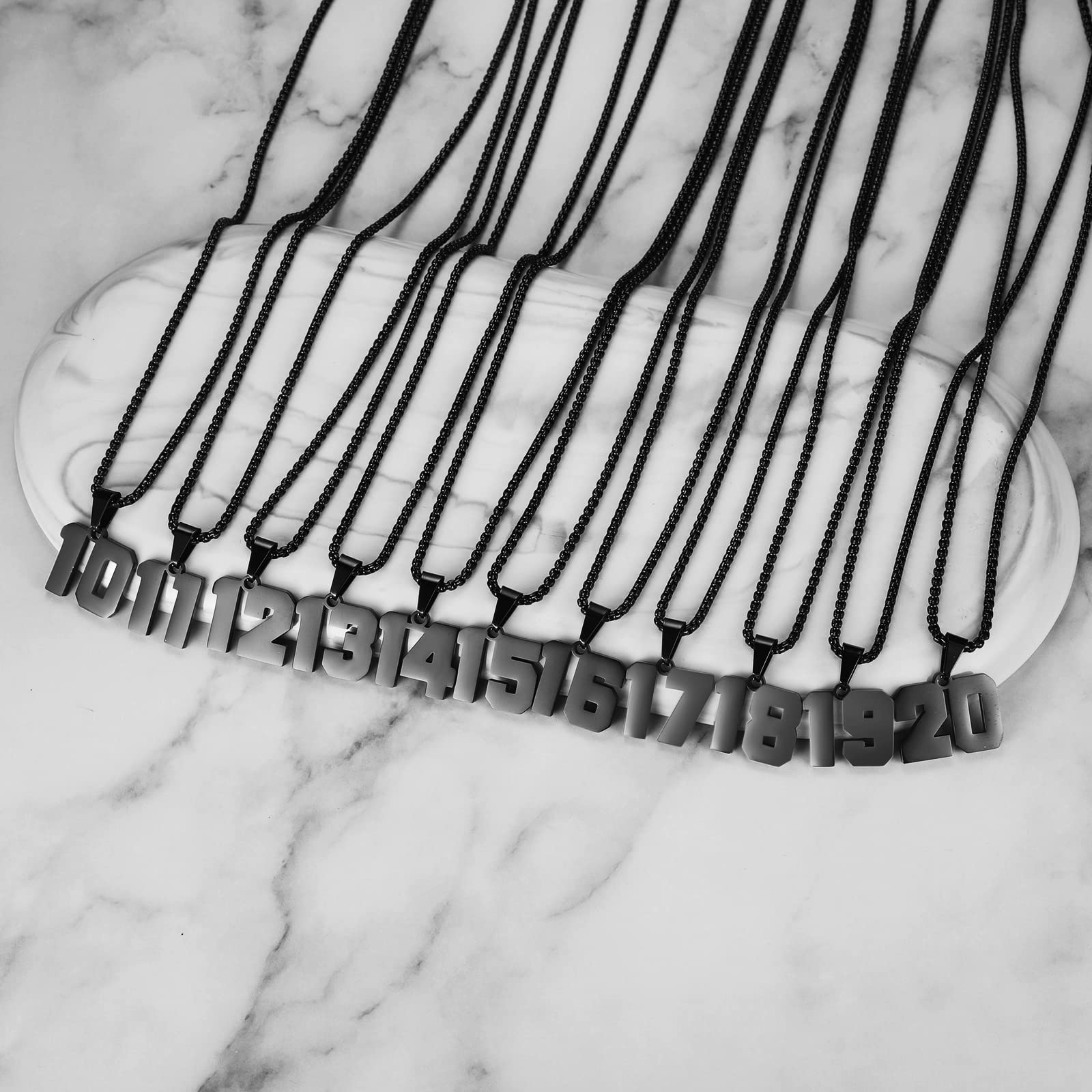 Number Necklaces Personalized Necklaces Black Initial Number Pendant Stainless Steel Chain Movement Necklaces for Men Women (92)