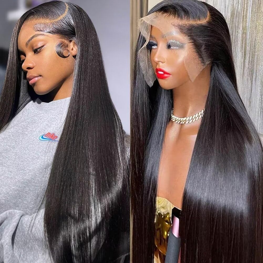 Lemoda Straight 13x4 Full Lace Frontal Human Hair Wigs Pre Plucked Bleached Knots 180% Density 13x4 HD Transparent Lace Brazilia