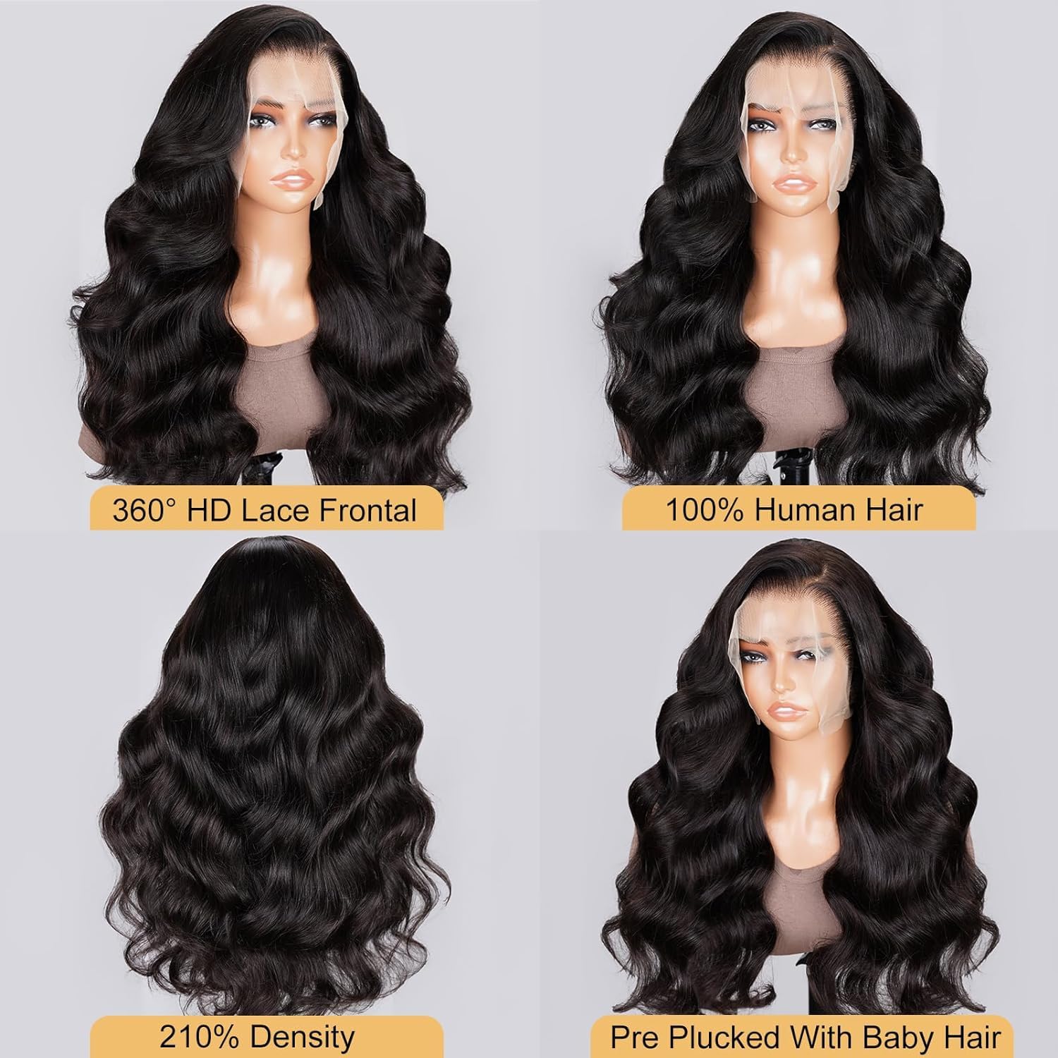 Arabella 360 Lace Front Wigs Human Hair 210% Density 360 Body Wave Lace Front Wigs 12A Full Lace Wigs Human Hair Pre Plucked Wit