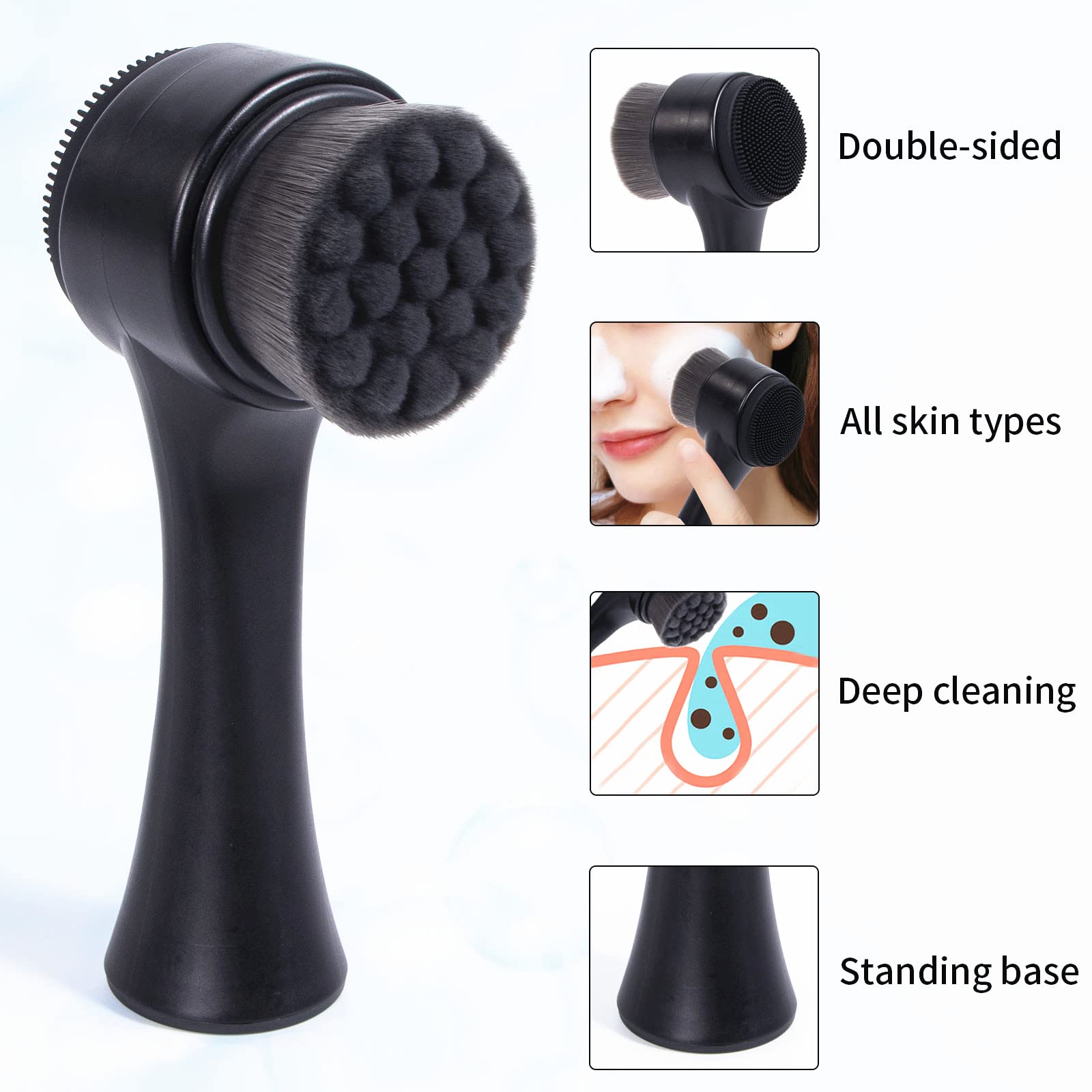 Beomeen Face Brush 2 in 1, Facial Cleansing Exfoliating Brush with Ultra Fine Soft Bamboo Charcoal Fiber for Pore Deep Cleansing