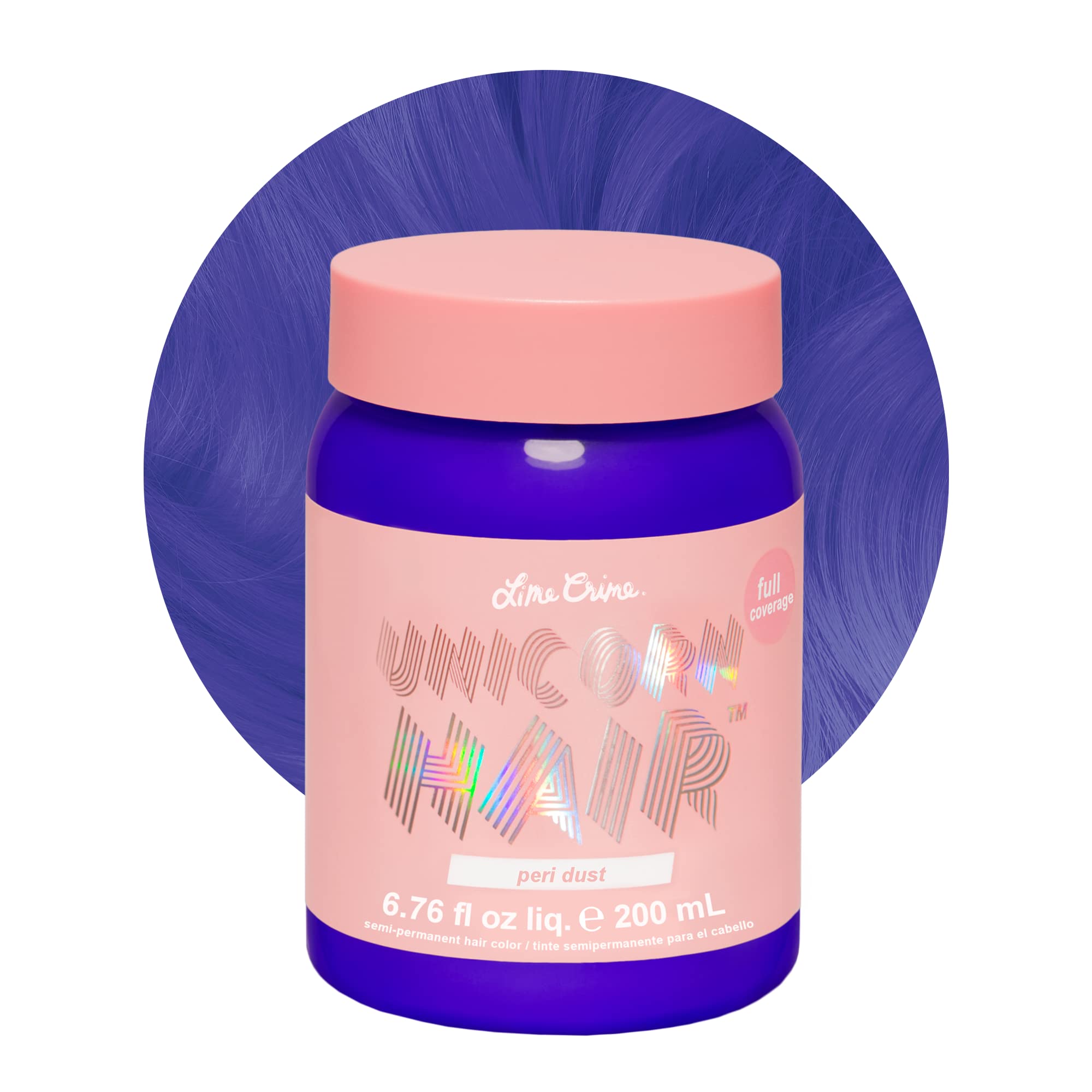 Lime Crime Full Coverage Unicorn Hair Dye, Peri Dust - Damage-Free Semi-Permanent Hair Color Conditions & Moisturizes - Temporar