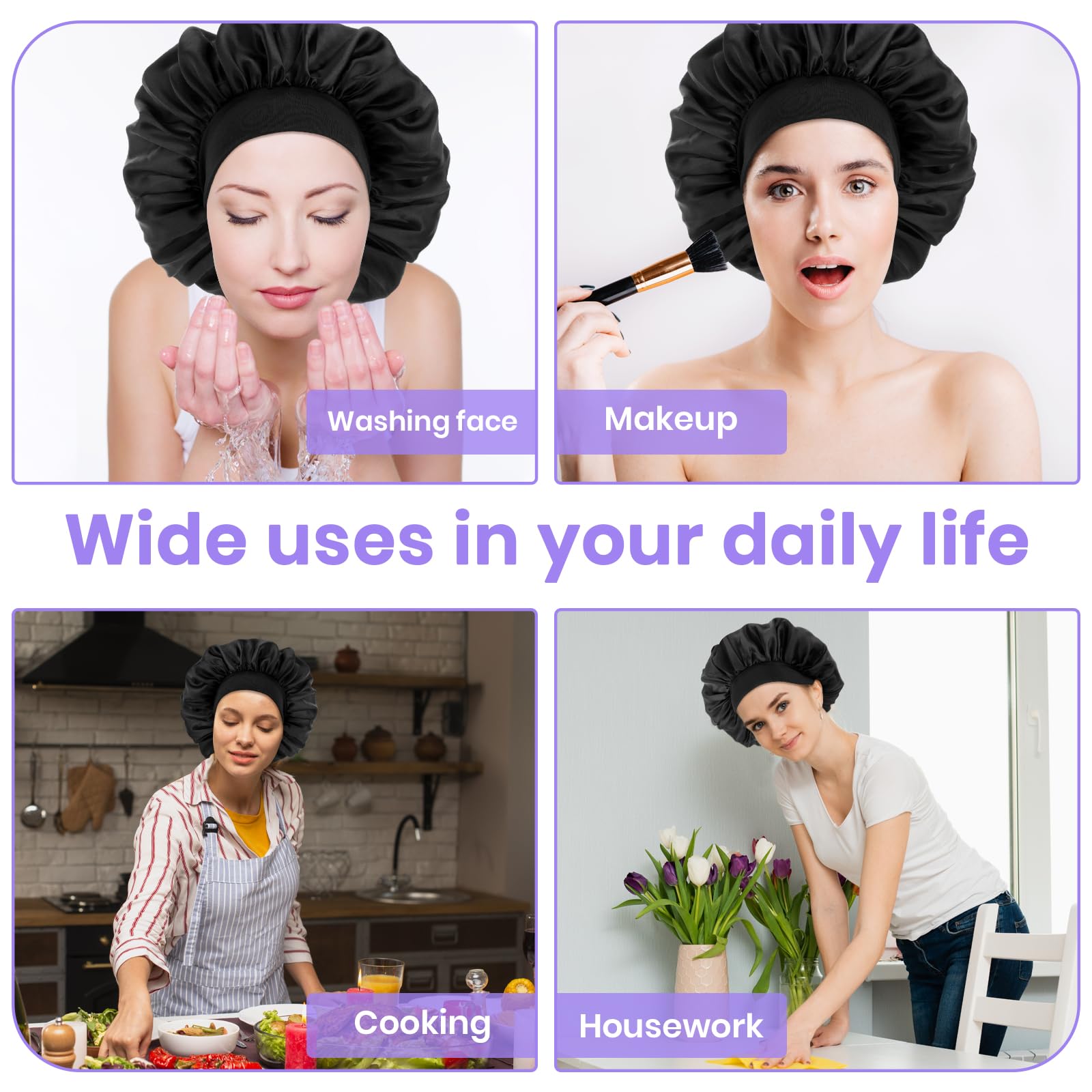 Wllhyf Silk Bonnet For Men, Satin Bonnet Double Layer Elastic Band Silk Sleep Cap Black Soft Adjustable Hair Cap Hair Wrap Large