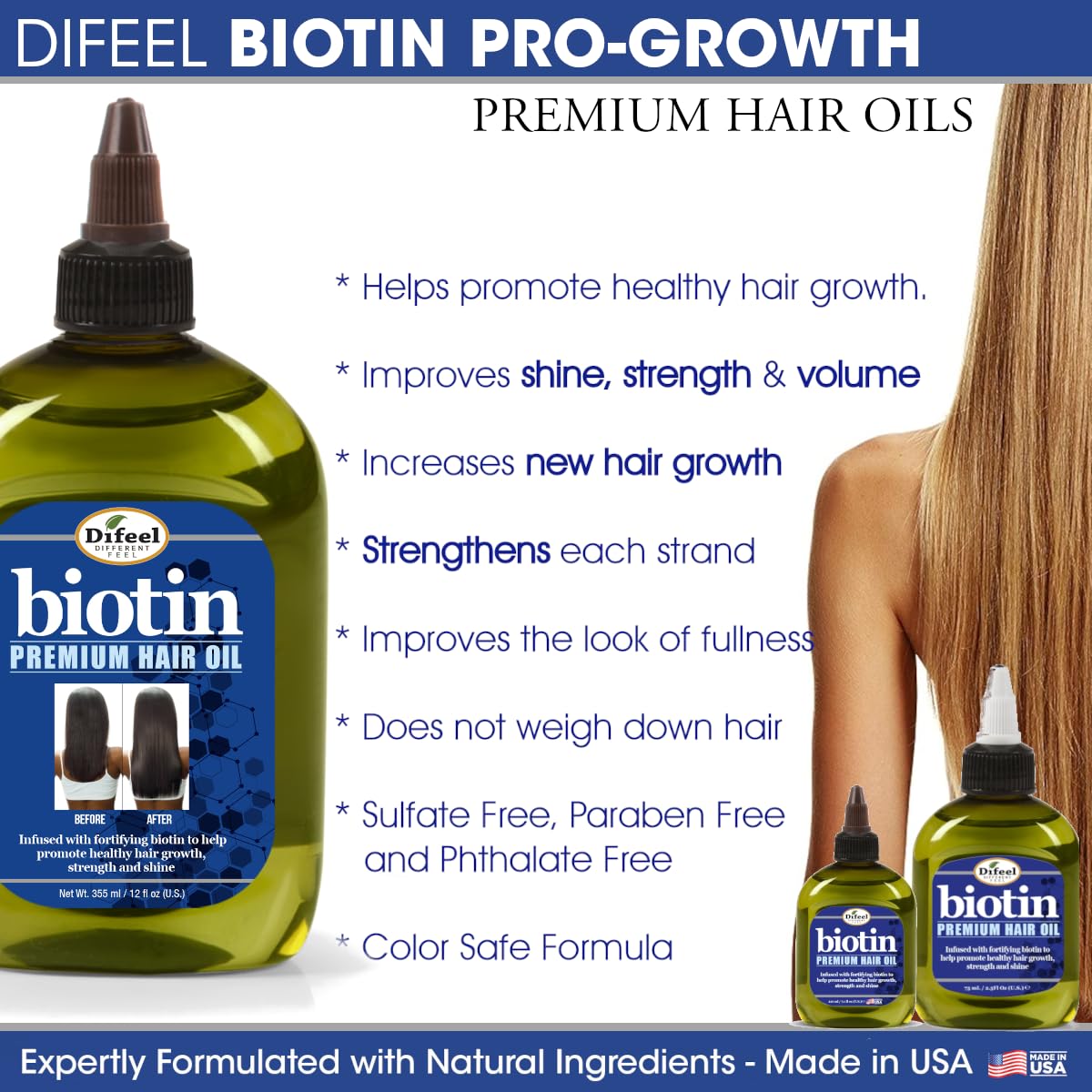 Difeel Biotin Premium Hair Oil - Large 12 Oz.