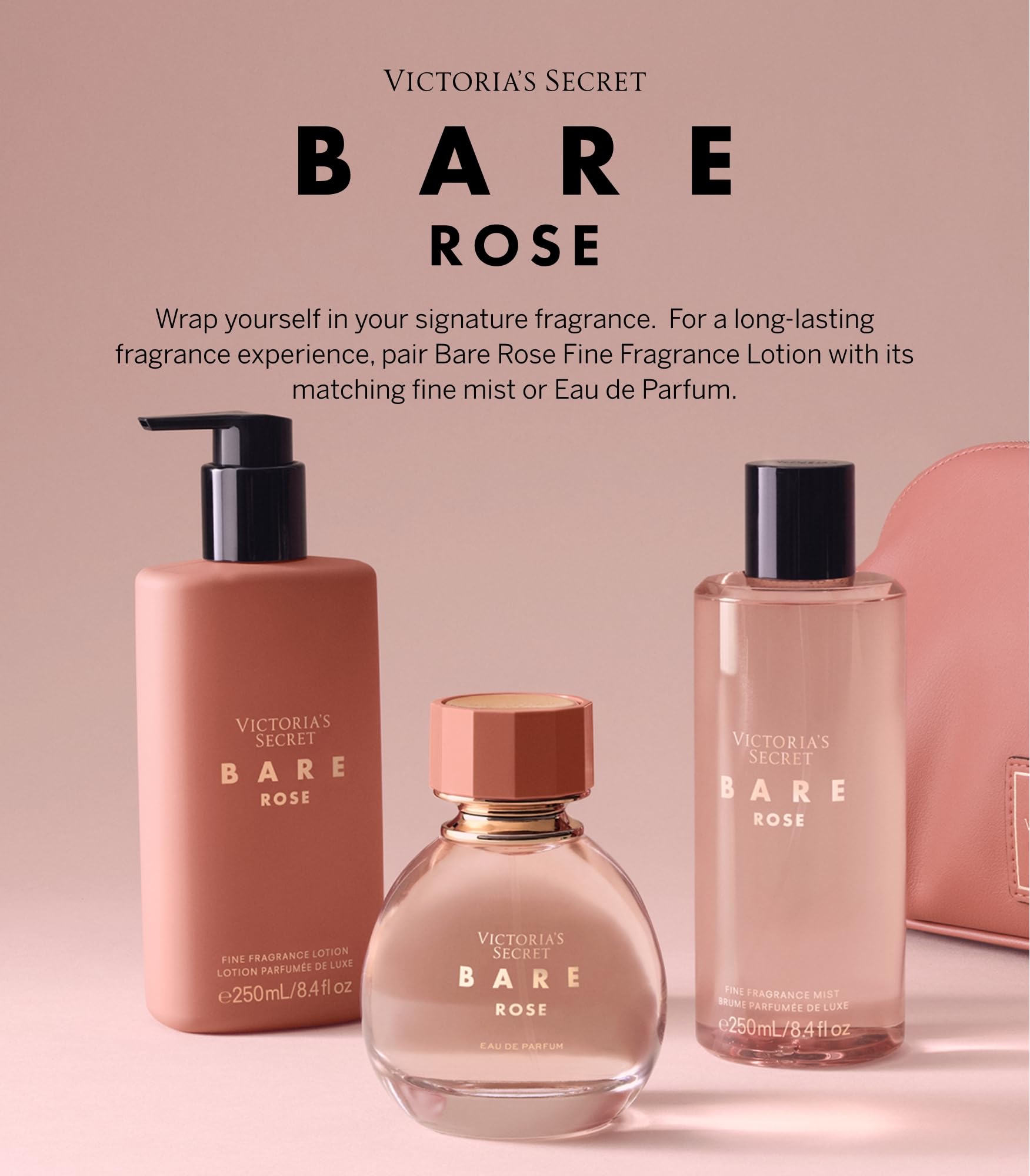 Victoria 'S Secret Bare Rose Fragrance Body Lotion, Notes Of Pear Skin, Rosa Centifolia & Sheer Woods (8.4 Oz)