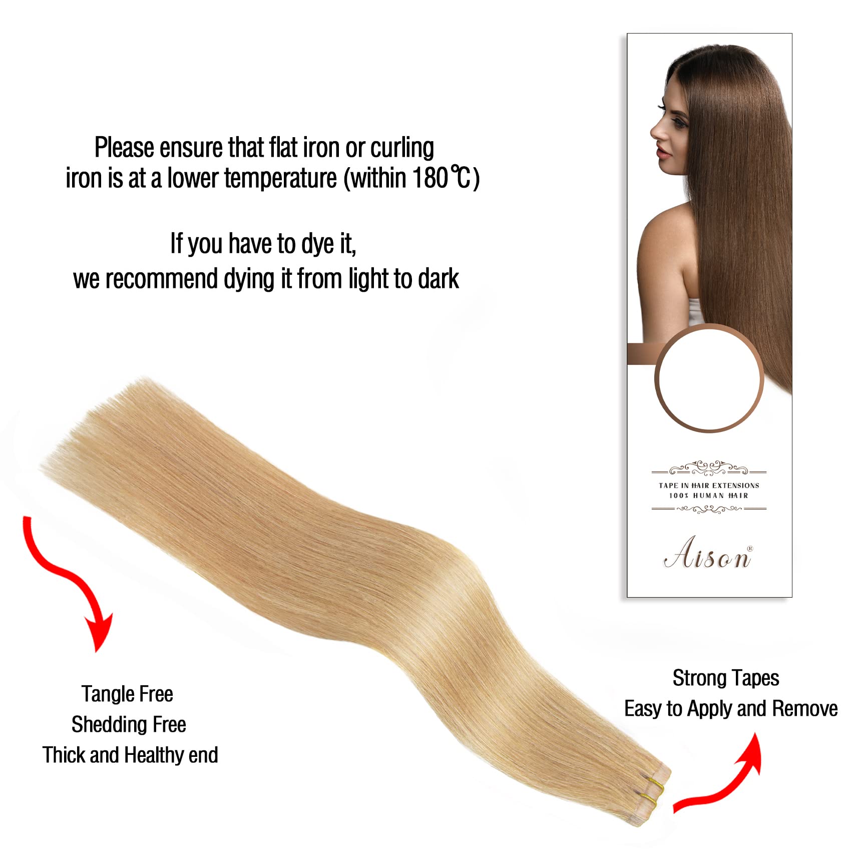 Aison Tape In Hair Extensions Honey Blonde 100% Strawberry Blonde Tape Extensions Human Hair Silky Straight For Fashion Women 20