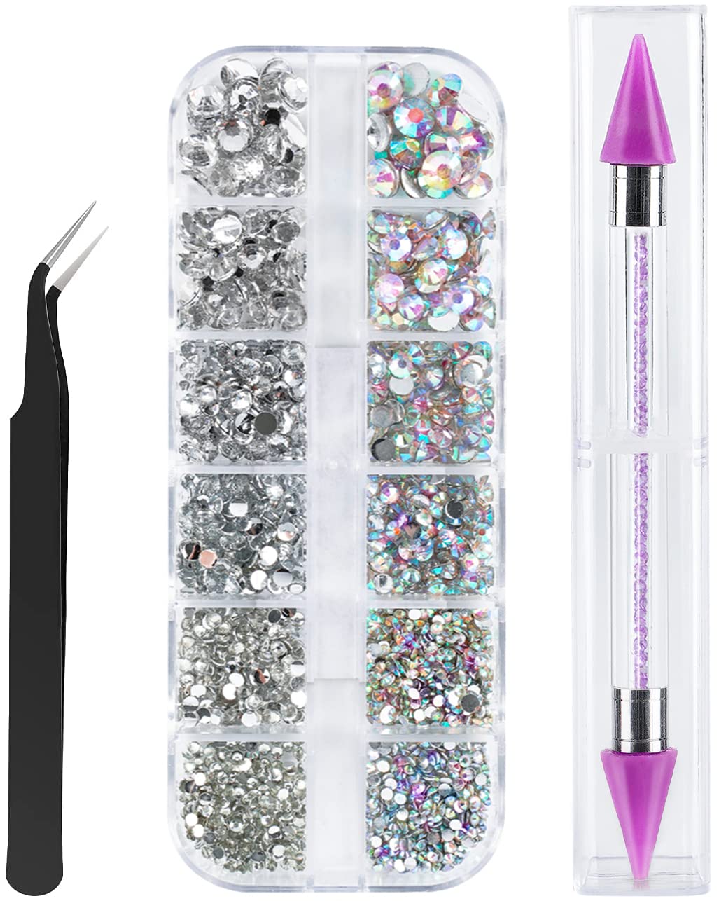 Canvalite 2784PCS Rhinestones Crystal AB Rhinestones for Nail with 5Pcs 3ml B7000 Jewelry Glue and Pick Up Tweezers and Nail Rhi