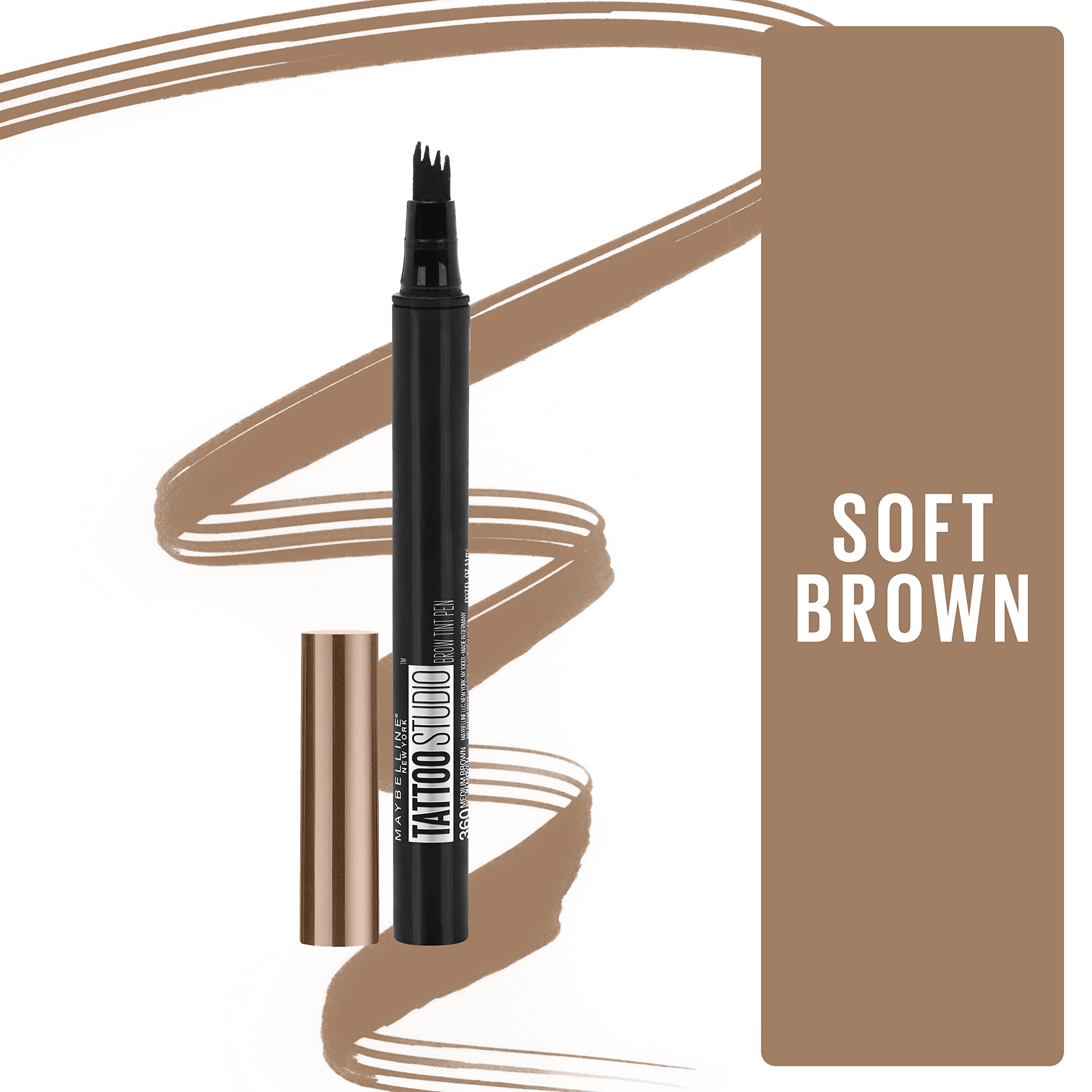 Maybelline TattooStudio Brow Tint Pen, Soft Brown, 0.037 fl. oz., Long-lasting, Waterproof, Easy Application