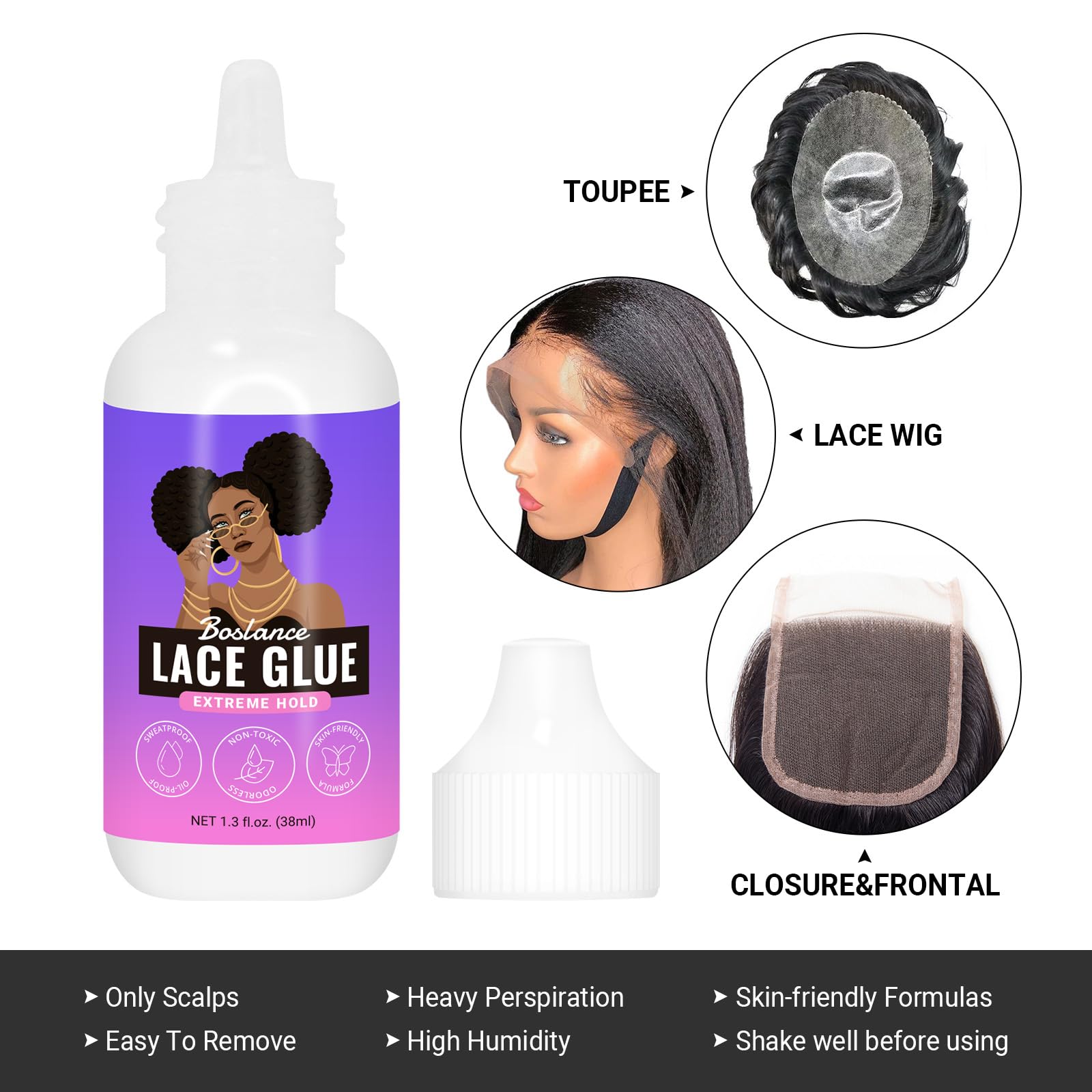 Boslance Lace Glue For Wigs, Wig Glue For Front Lace Wig Waterproof Super Hold Hair Glue For Weave, Invisible Hair Bonding Glue