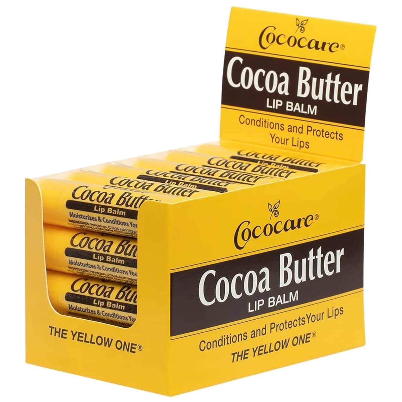Cococare Cocoa Butter Lip Balm - The Little Yellow Stick - Conditions & Protects Lips With Hydrating Formula - Light Scent Of Co