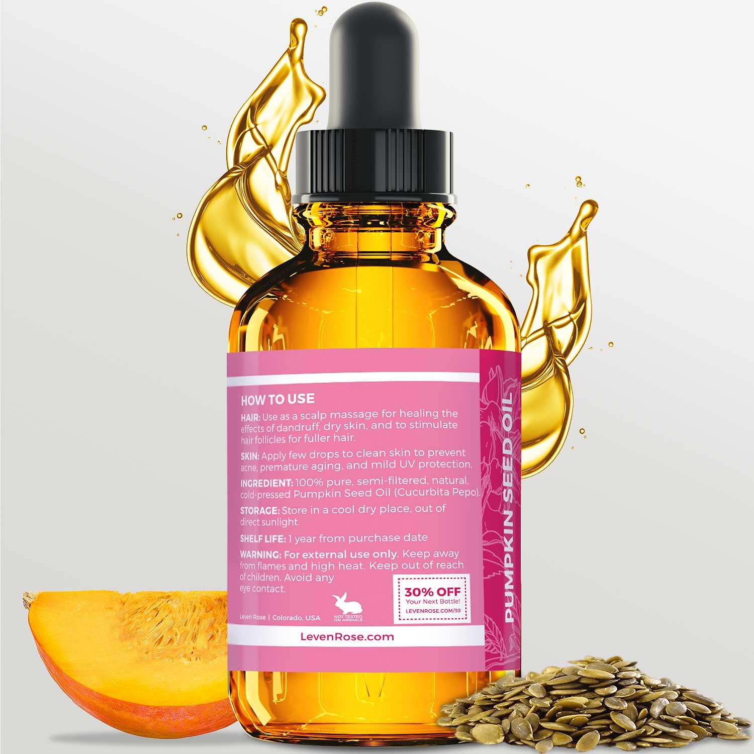 Leven Rose Pumpkin Seed Oil For Hair Growth 2 Oz, 100% Pure Pumpkin Seeds Oil For Skin And Nails - Natural Pumpkin Seed Extract