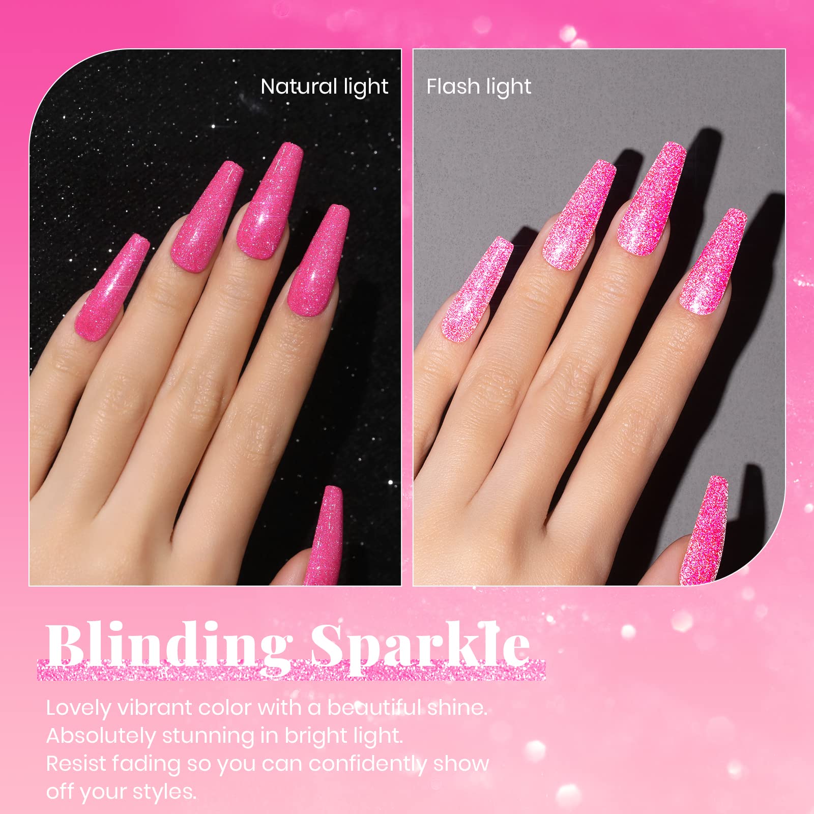 Beetles Reflective Gel Nail Polish Pink Gel Polish, 15Ml Hot Pink Glitter Diamond Gel Color Soak Off Sparkle Gel Polish Uv Nail