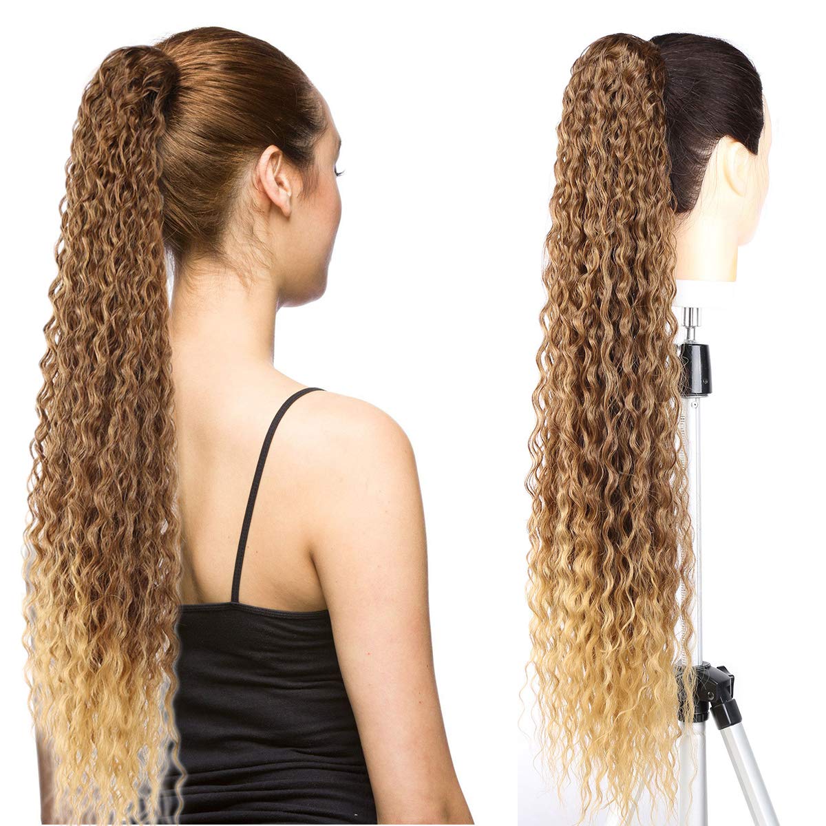 Fashion Icon 30'' Long Drawstring Ponytail Synthetic High Puff Afro Clip in Ponytail Hair Extensions Ombre Curly Corn Wave Clip 