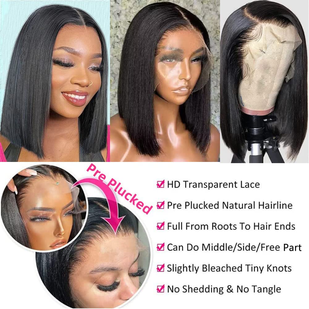 Superfect Bob Wig Human Hair 14 Inch 13X4 Hd Lace Front Wigs Human Hair Glueless Pre Plucked Straight Lace Frontal Bob Wigs For