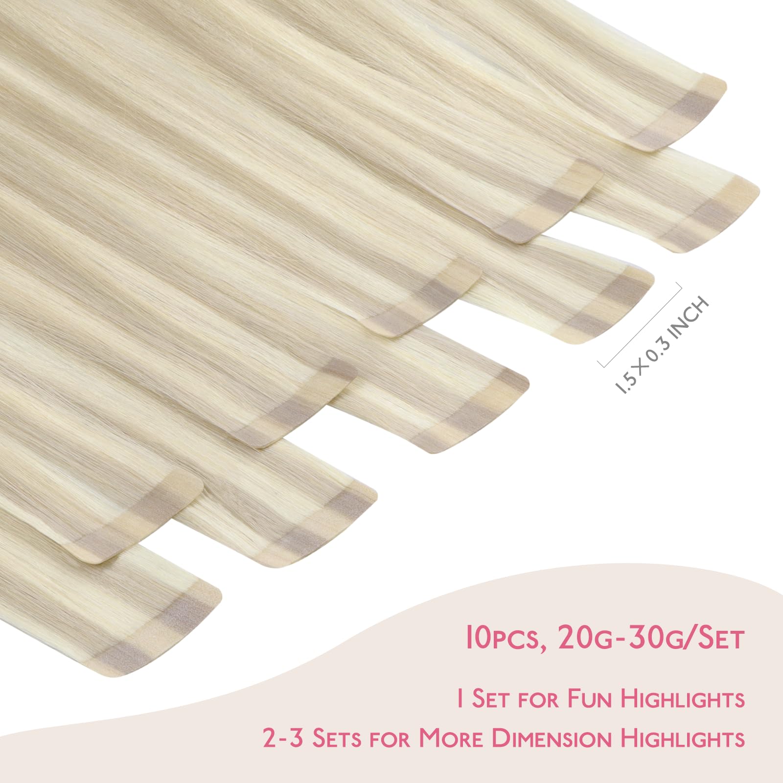 Wennalife Tape In Hair Extensions Human Hair Ash Blonde Highlighted Platinum Blonde Tape In Extensions, 10Pcs 30G 22 Inch Remy I
