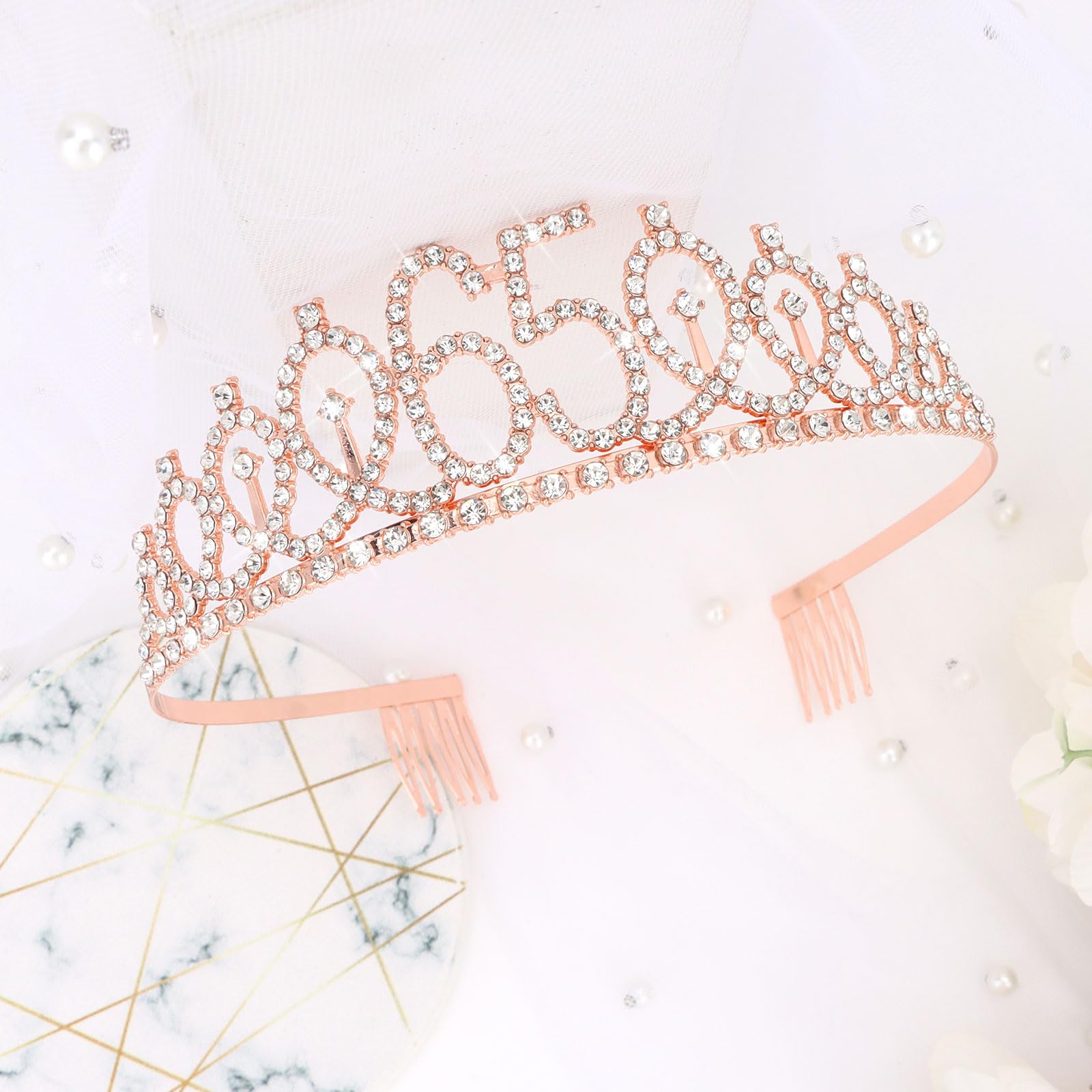 Cieher 65Th Birthday Gift Set For Friends - Crown, Sash, And Pearl Pin For Women, Birthday Party Decorations And Supplies