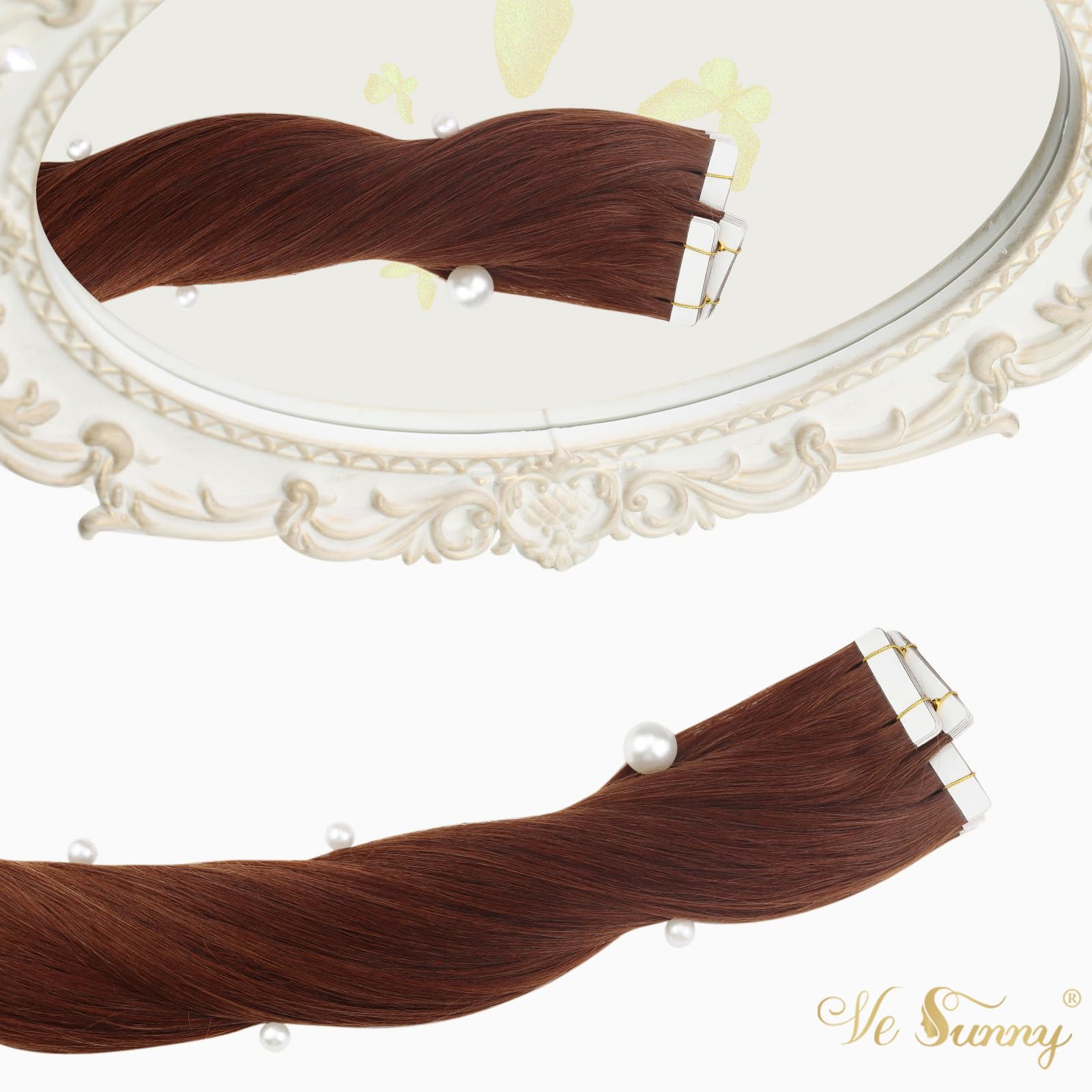 Ve Sunny 24Inch Tape In Hair Extensions Dark Auburn Tape In Brown Hair Extensions Human Hair #33 Auburn Brown Hair Tape Ins Exte