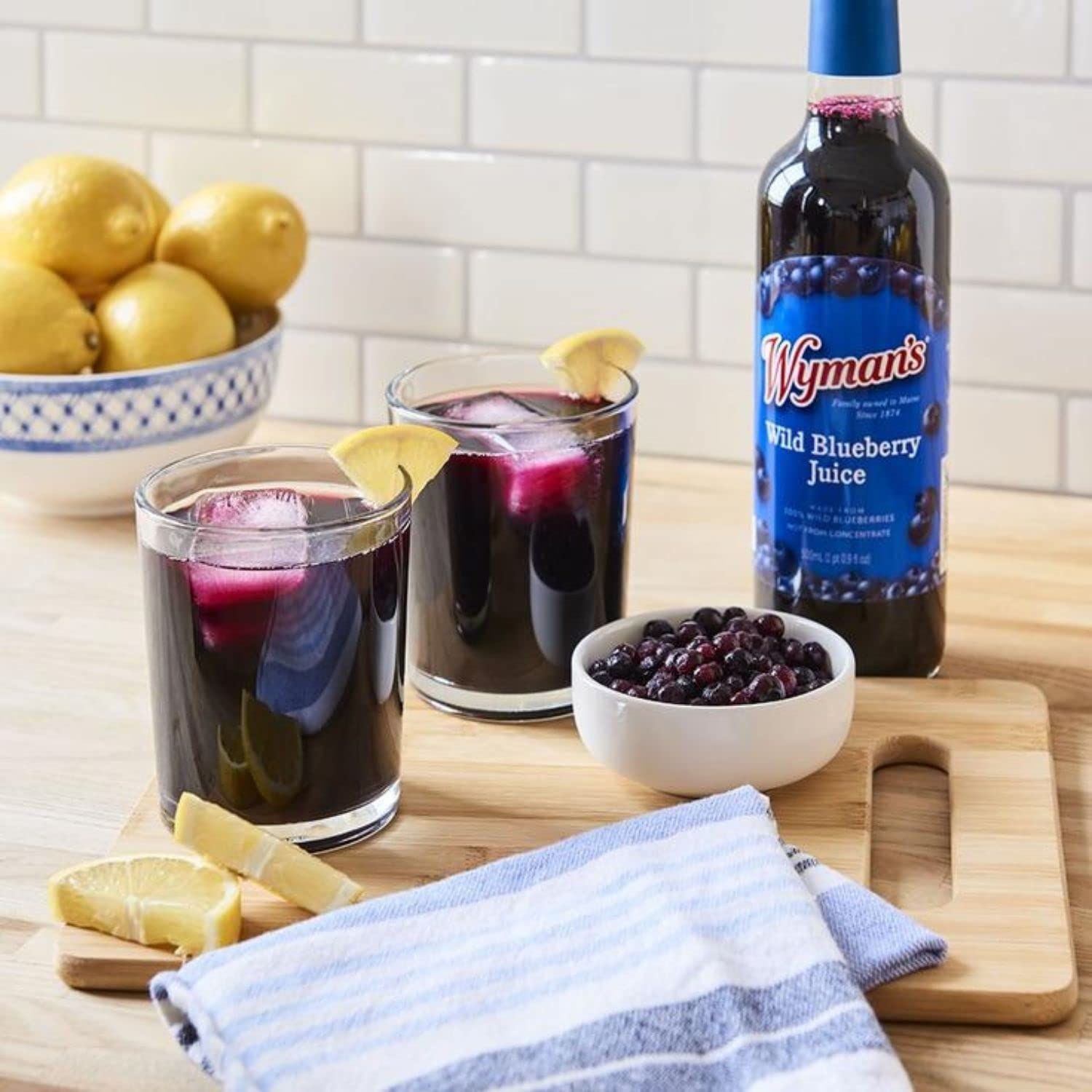 Wyman's Wild Blueberry Juice, 100% Juice, No Sugar Added, Glass Bottled, 500mL (3 Pack)