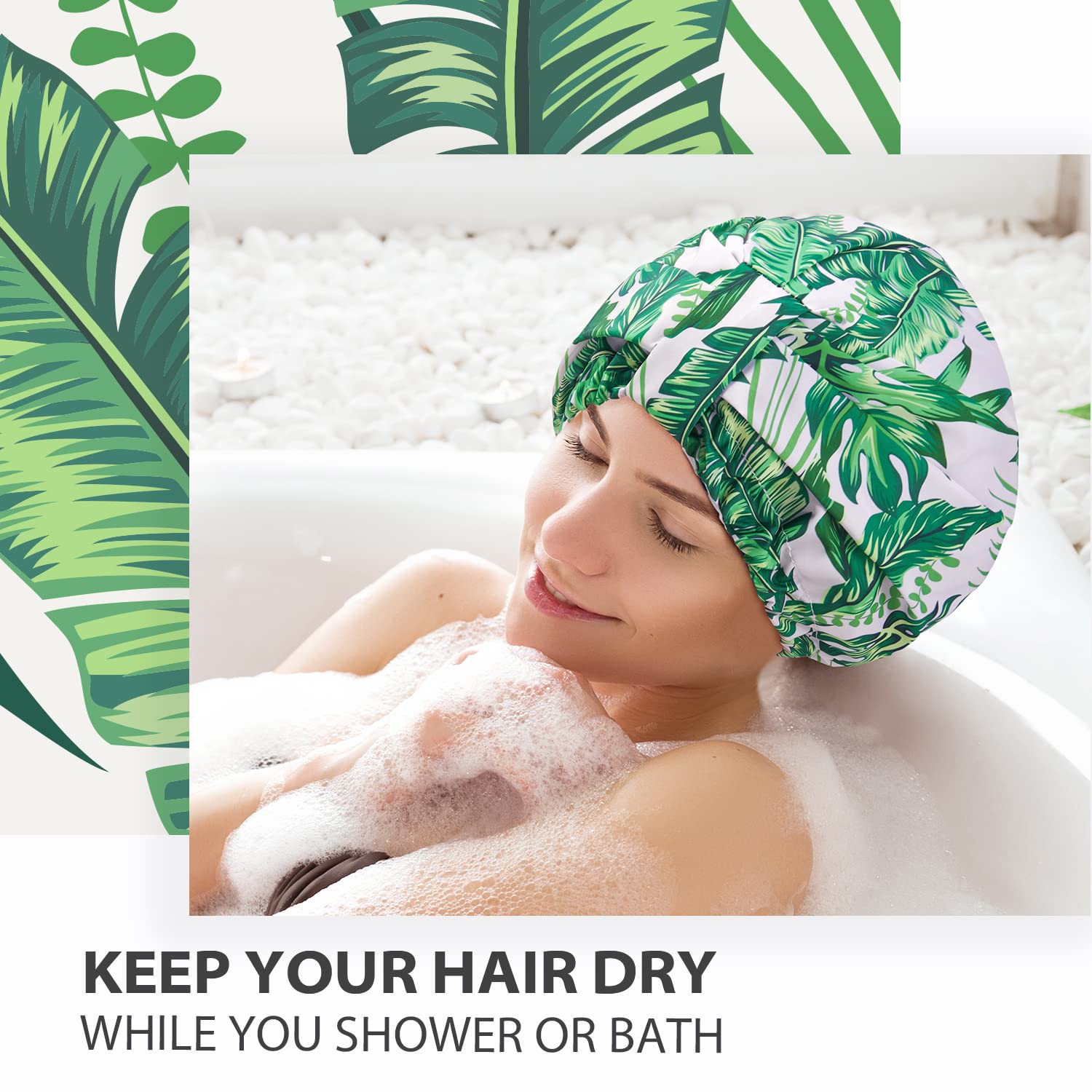 Innelo Luxury Shower Cap For Women, Reusable Shower Hair Caps, Adjustable Shower Cap Hair Cap For Women, Double Layers With Sati