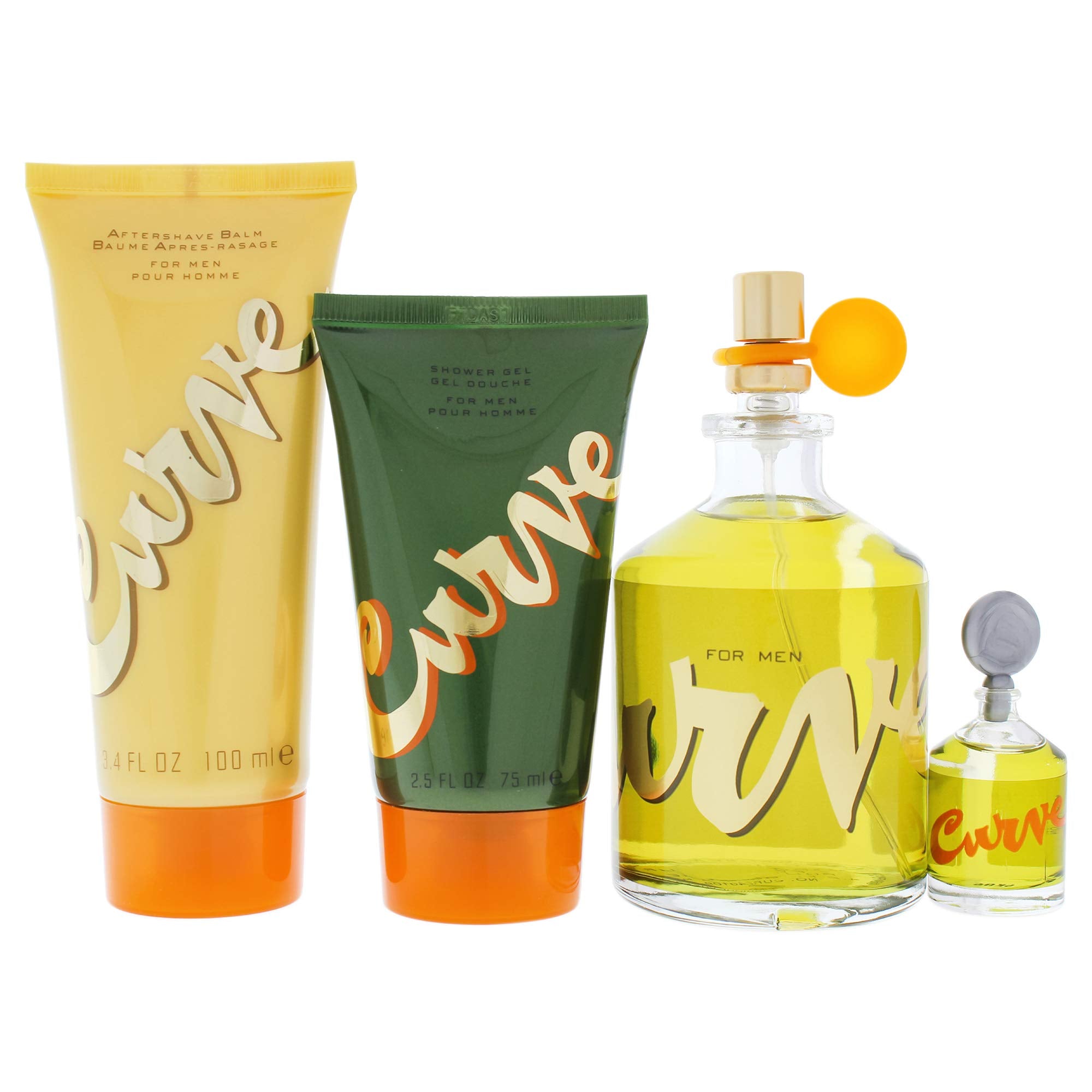 Liz Claiborne Curve 4 Pc. Gift Set (Cologne Spray + Mini + After Shave + Hair & Body Wash) for Men, 4.2 Fl Ounce