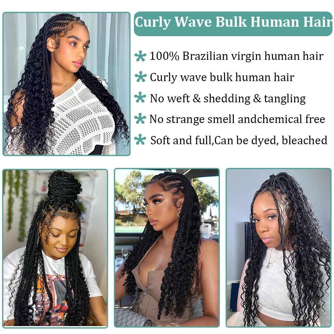 Curly Wave Bulk Human Hair For Braiding No Weft Unprocessed Brazilian Virgin Human Hair Extensions Wet And Wavy Micro Braiding H