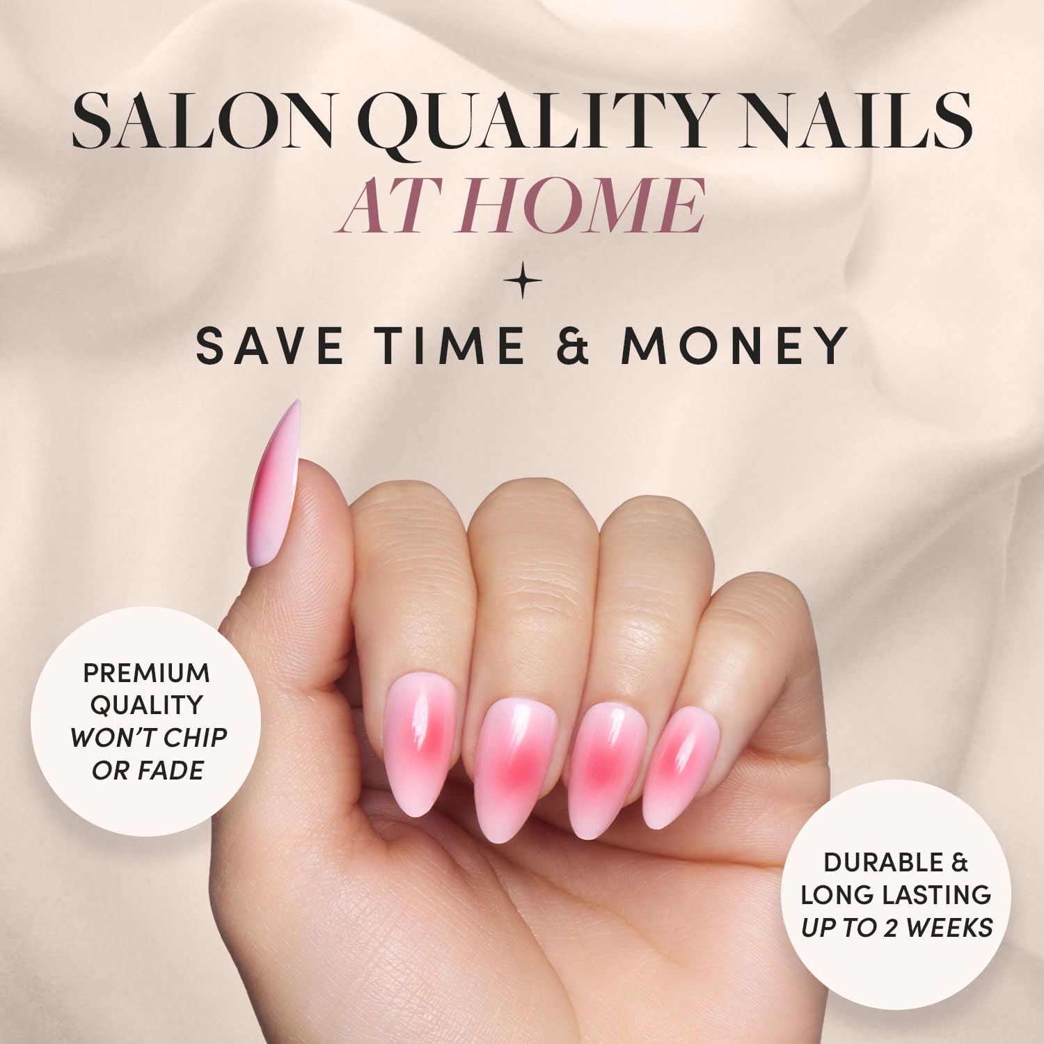 Glamnetic Press On Nails - Blushing Aura | Short Almond Trendy Pink With Ombre Center Nails In A Glossy Finish | 15 Sizes - 30 N