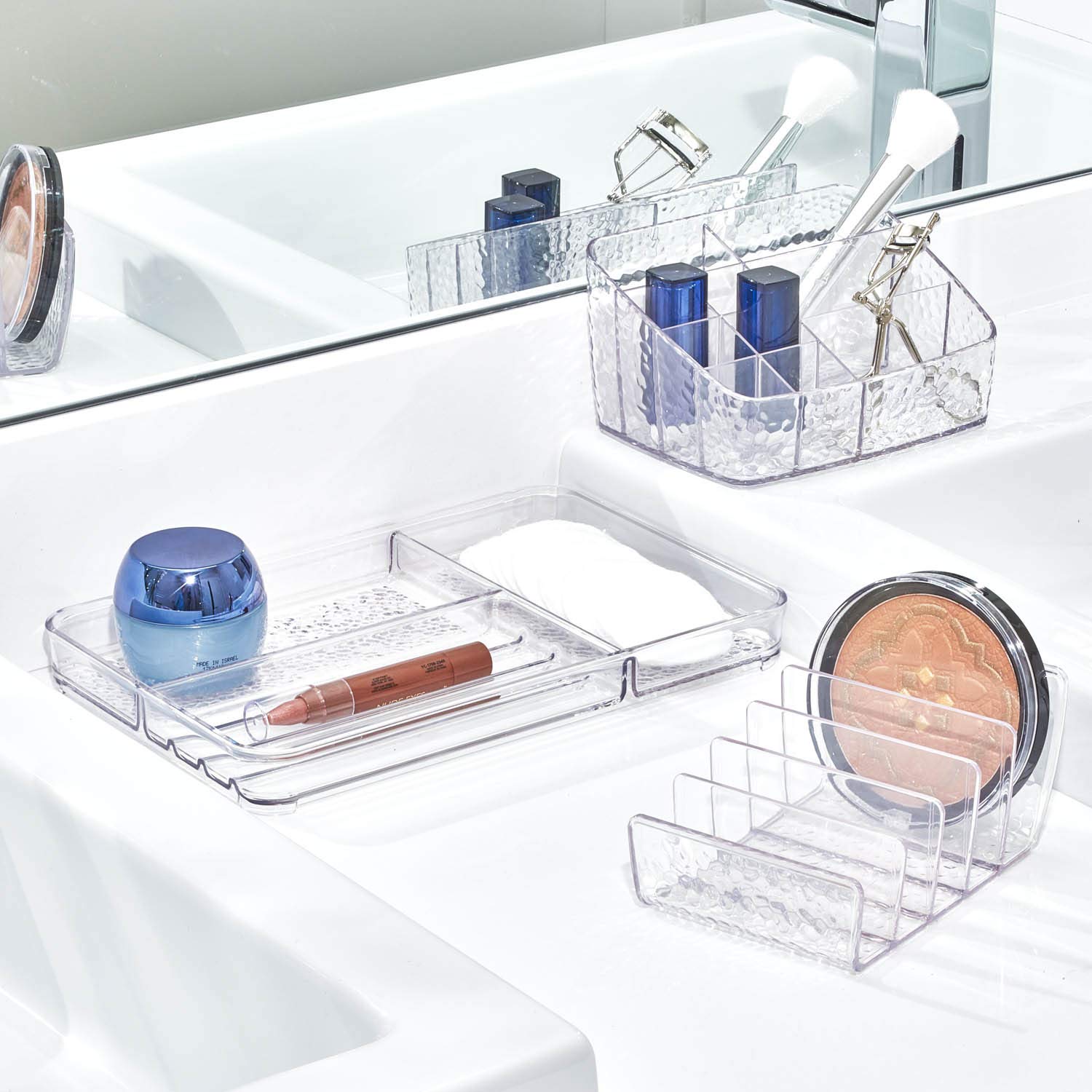 iDesign Rain Vertical Textured Plastic Palette Organizer for Storage of Cosmetics, Makeup, and Accessories on Vanity, Countertop
