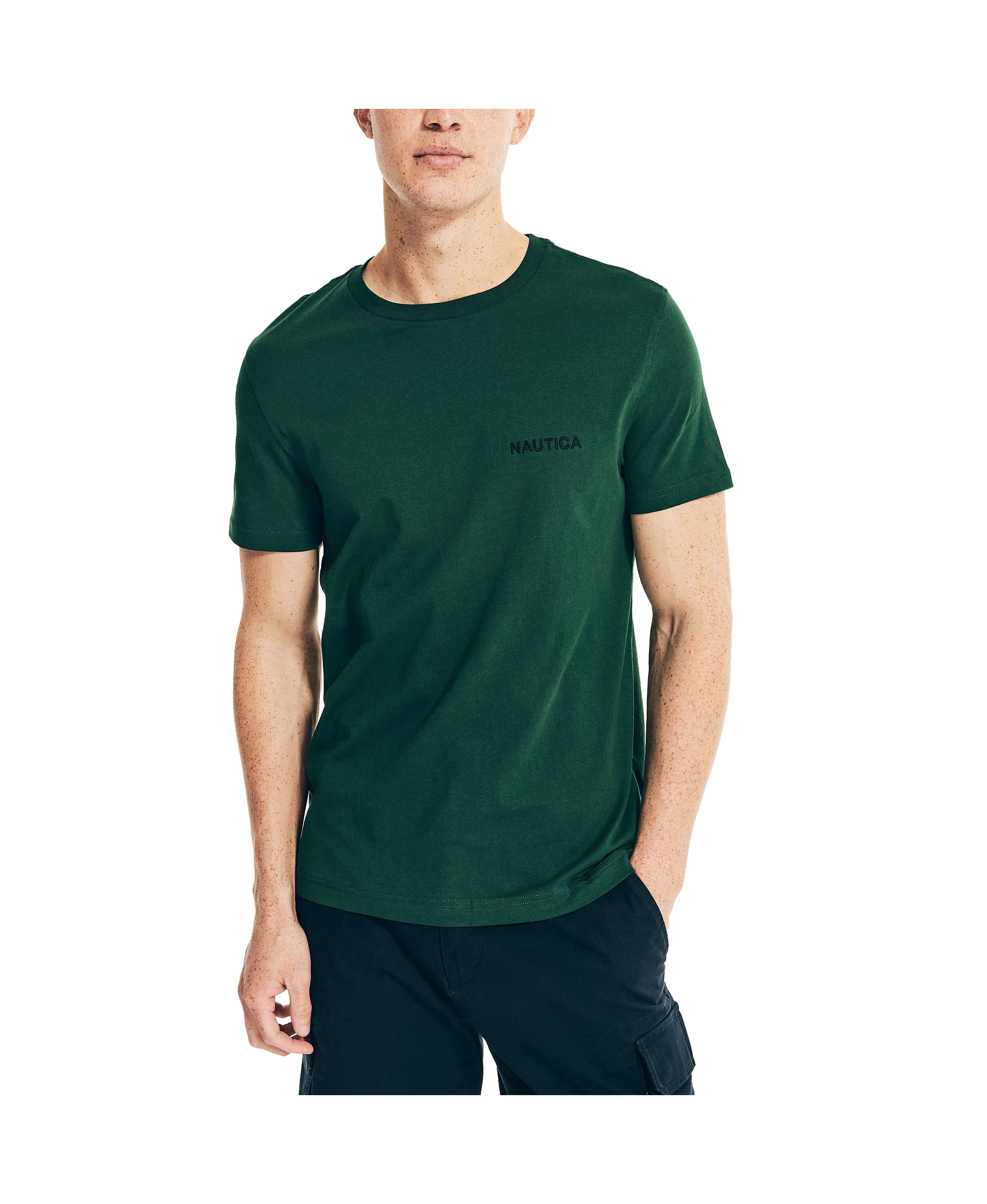 Nautica Mens Short Sleeve crew Neck T-Shirt, Tidal green Solid, Small