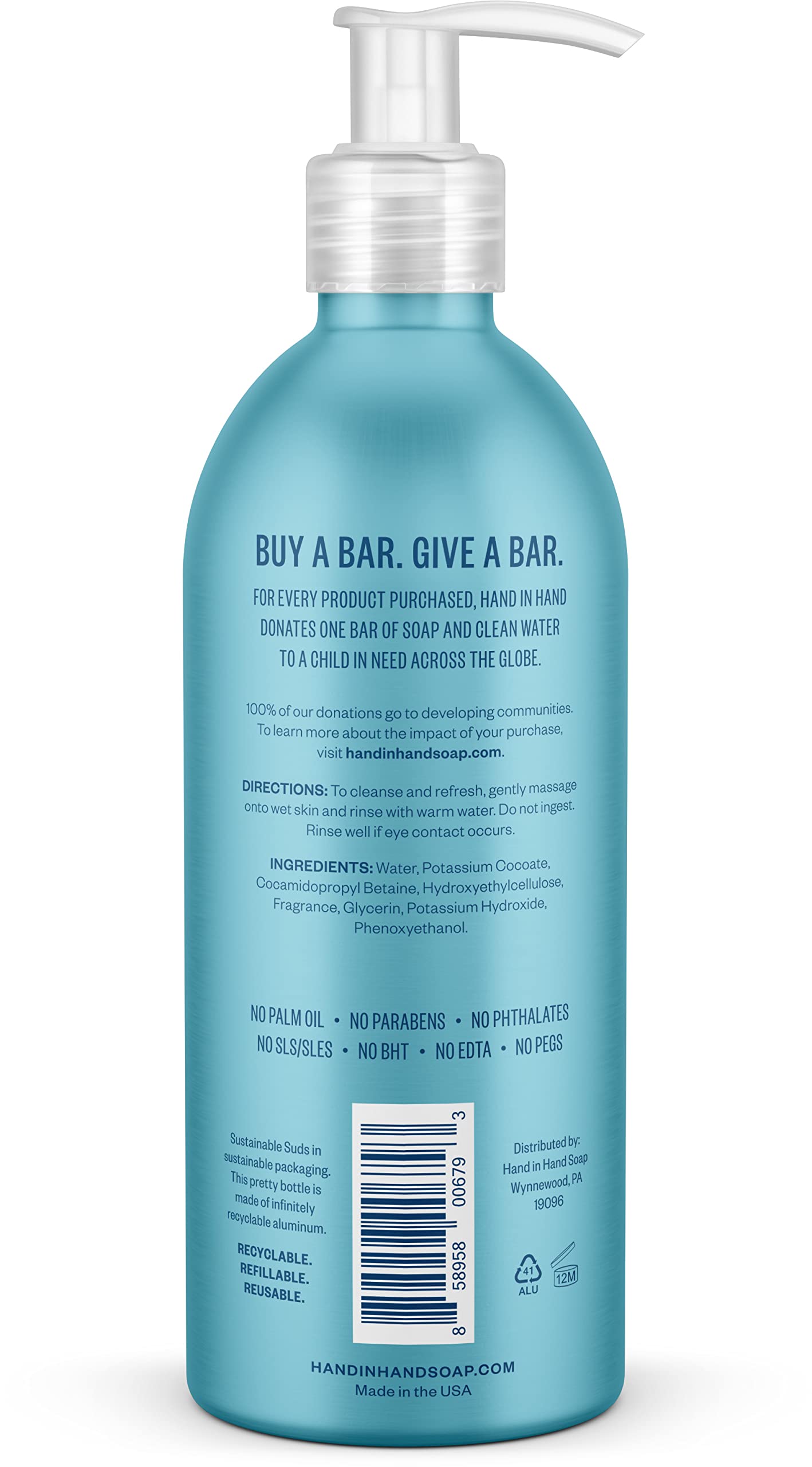 Hand in Hand Nourishing Liquid Hand Soap, 10 Fl Oz, Sweet Mint & Eucalyptus, Sea Salt Scent, Single
