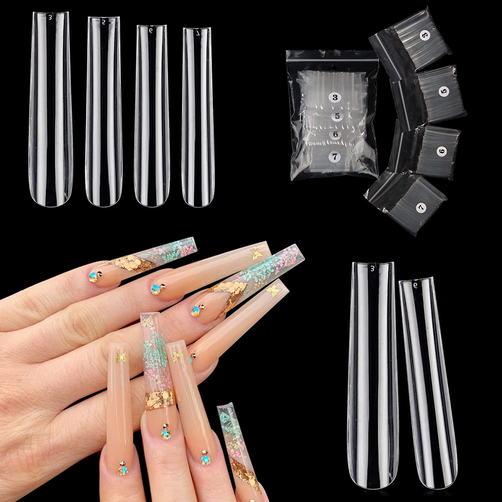 Individual Size 3 5 6 7 Full Cover Square Nail Tips For Acrylic Nails Professional, 200Pcs 3Xl Extra Long Straight Nail Tips, St