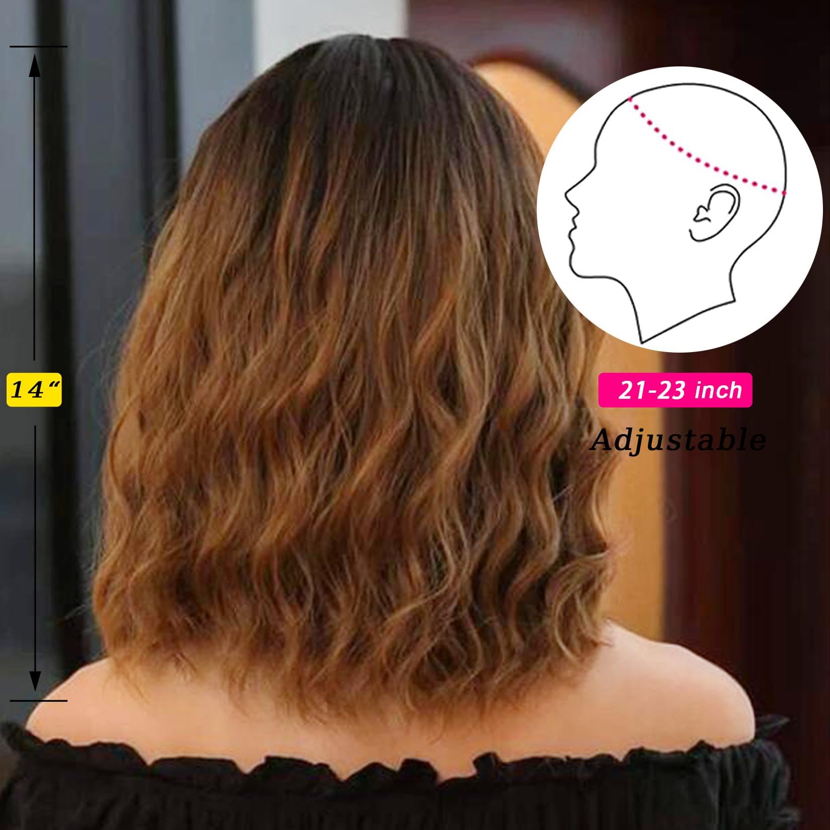 Andromeda Ombre Brown Wig With Bangs Soft Short Bob Wigs For Women Synthetic Shoulder Length Women'S Wavy Wigs For Halloween Cos